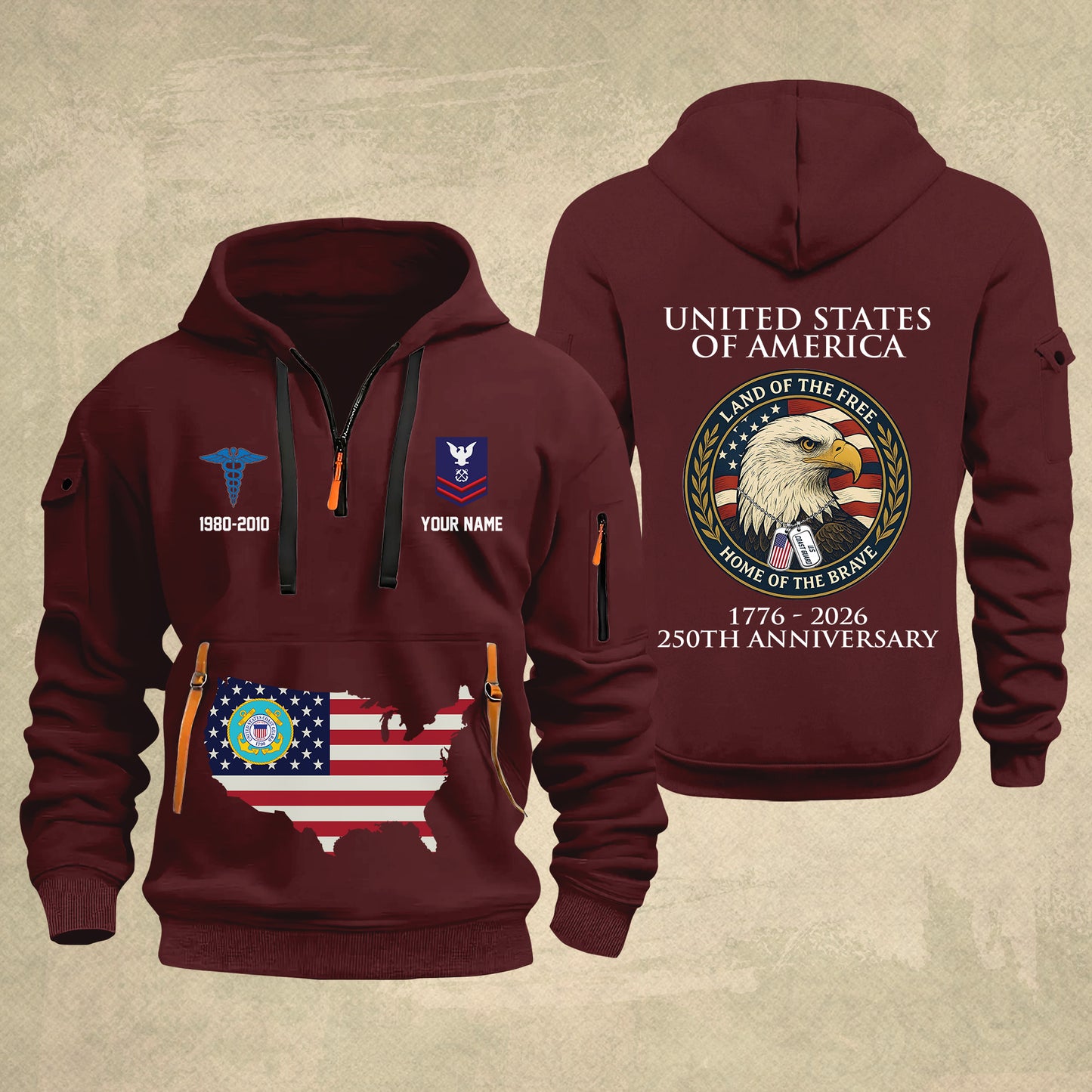 Coast Guard Rating - Personalized 250th America Anniversary Zip Hoodie Multicolor, Land Of The Free Home Of The Brave Zip Hoodie, Custom Military Branch Hoodie - 17691264