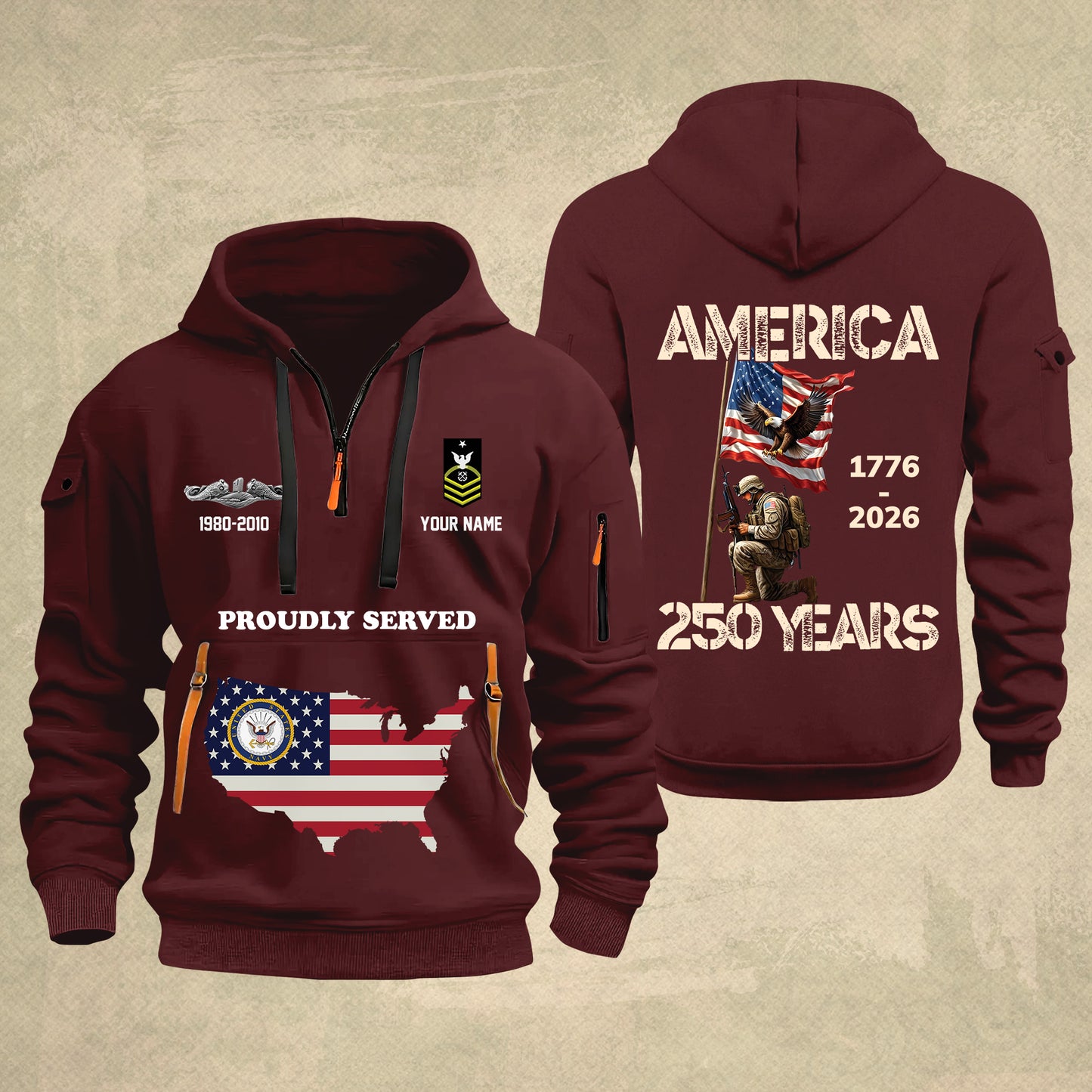 Navy Badge - Personalized America 250 Years Zip Hoodie Multicolor, Custom U.S. Soldier Branch Hoodie, Happy Independence Day, 4th Of July Zip Hoodie - 1769040002