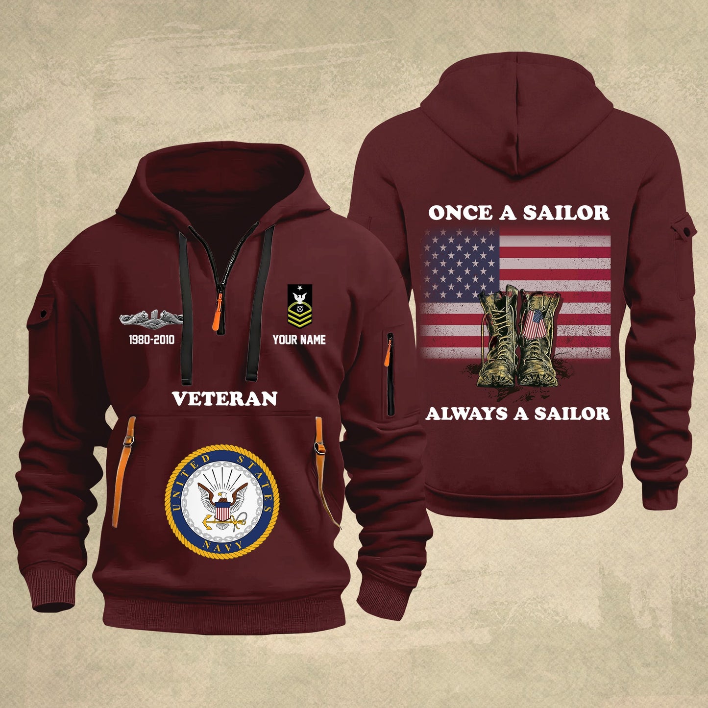 Navy Badge - Personalized US Soldier/ Veteran With Name And Rank Zip Hoodie Multicolor - 17044128