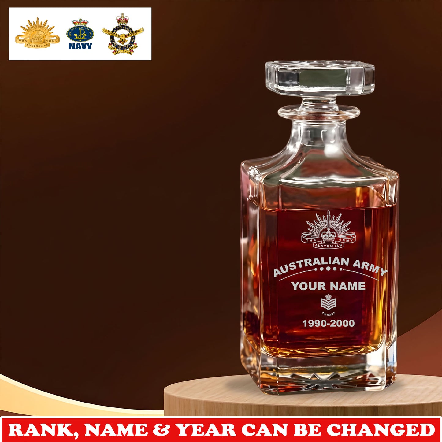 Personalized Australia Soldier/ Veteran Premium Decanter With Rank, Name And Year - 17750016