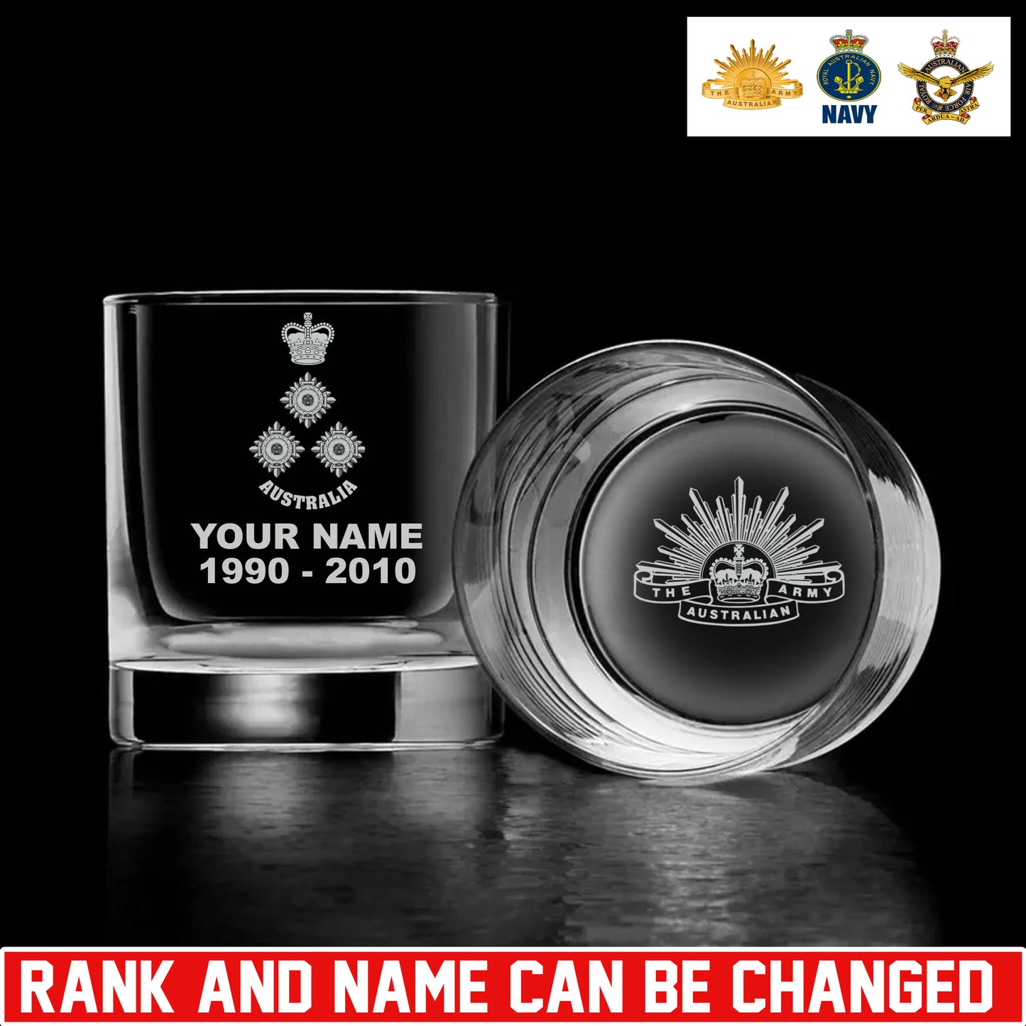 Personalized Australia Soldier/ Veteran With Rank And Name Whiskey Glass - 17696448