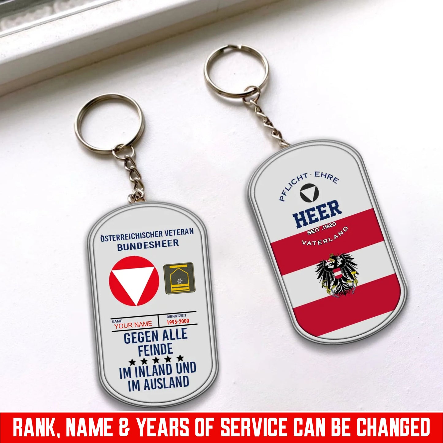 Personalized Rank And Name And Year Austria Soldier/Veterans Acrylic Keychain - 17681760