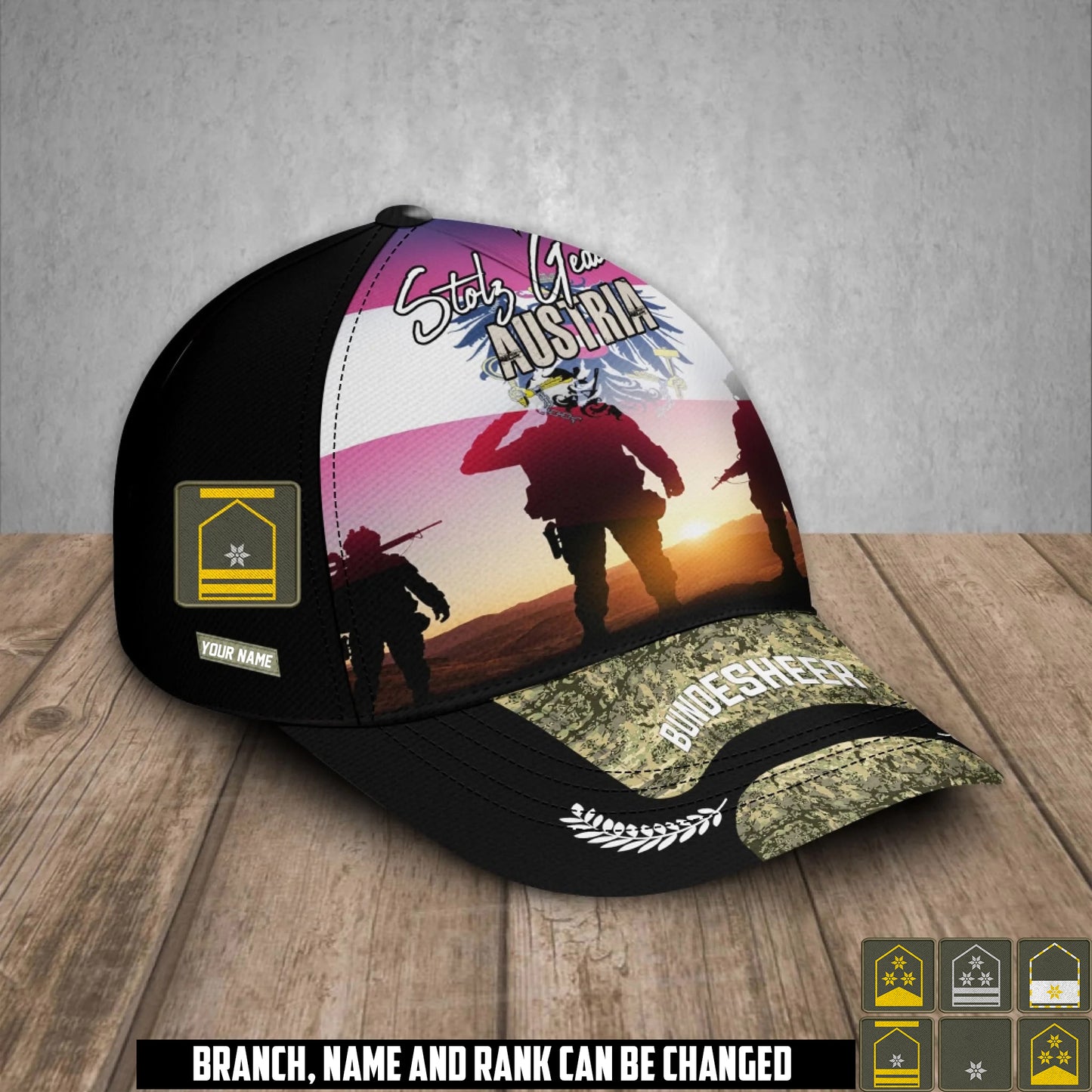 Personalized Rank And Name Austria Soldier/Veterans Camo Baseball Cap - 17680032