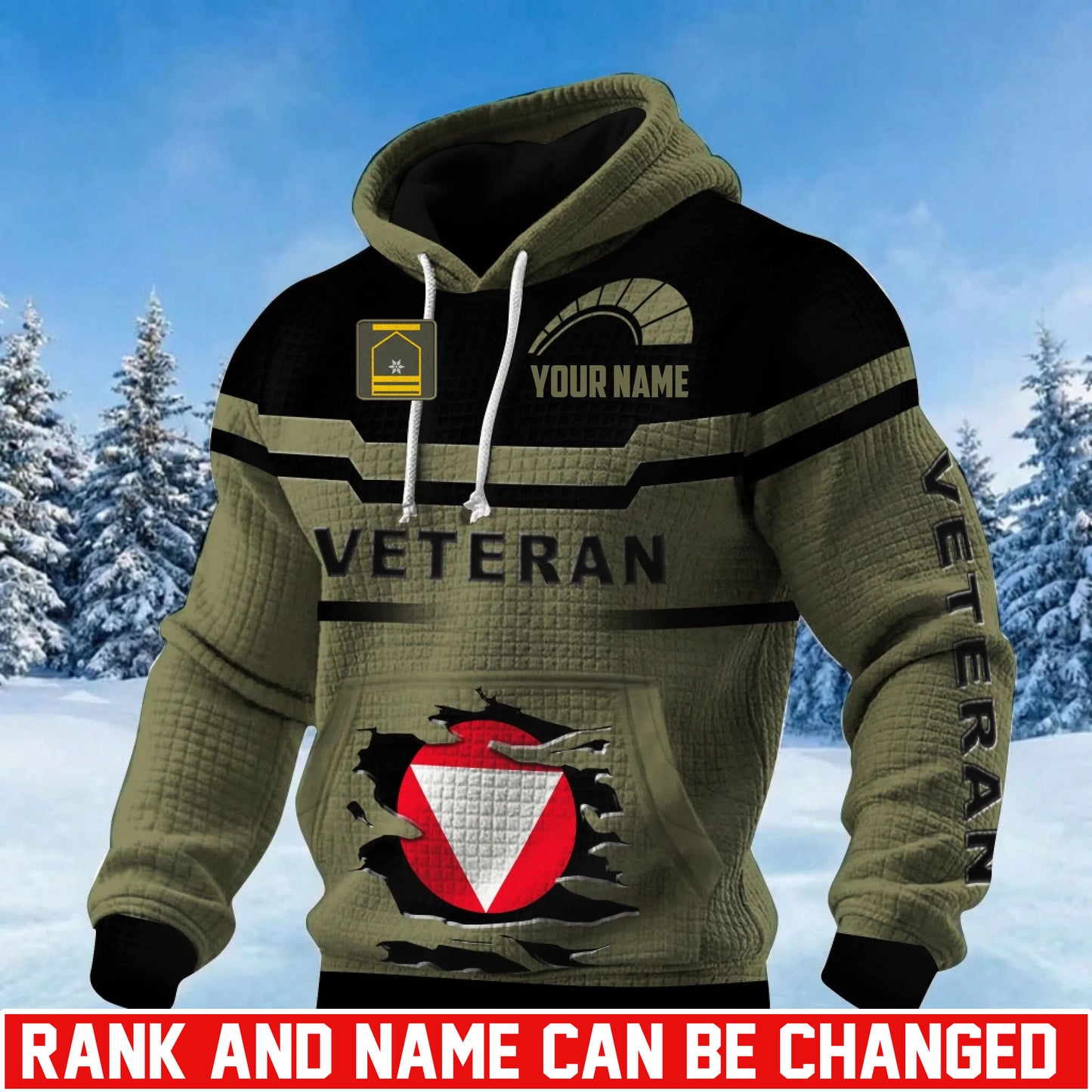 Personalized Austria Soldier/ Veteran With Rank And Name 3D Waffle Hoodie - 17695584