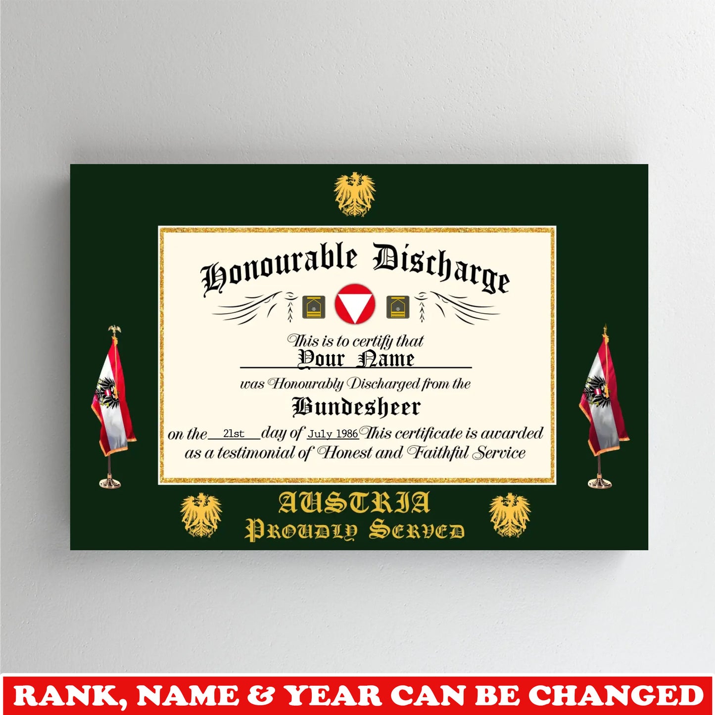 Personalized Austria Soldier/Veteran with Rank, Name & Year Canvas - 17739648