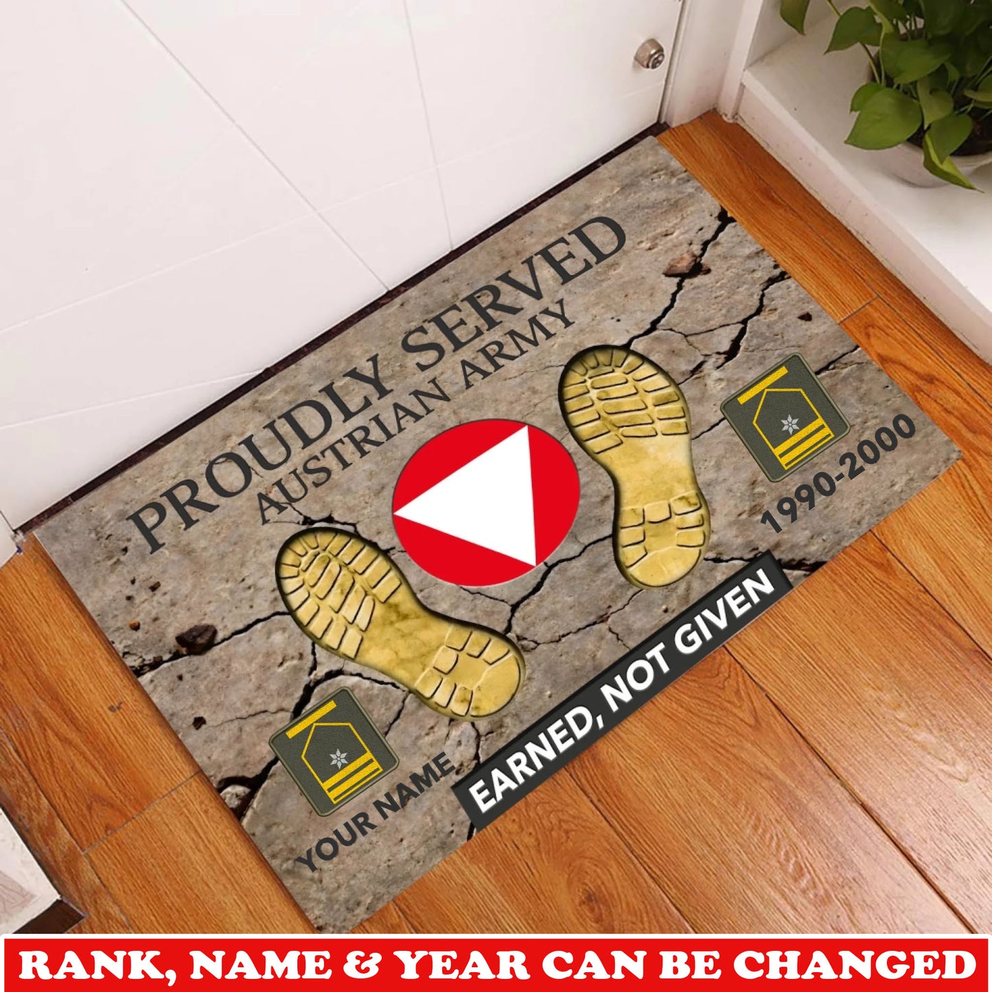 Personalized Austria Soldier/ Veteran Camo With Rank, Name and Year Doormat 3D Printed - 17747424