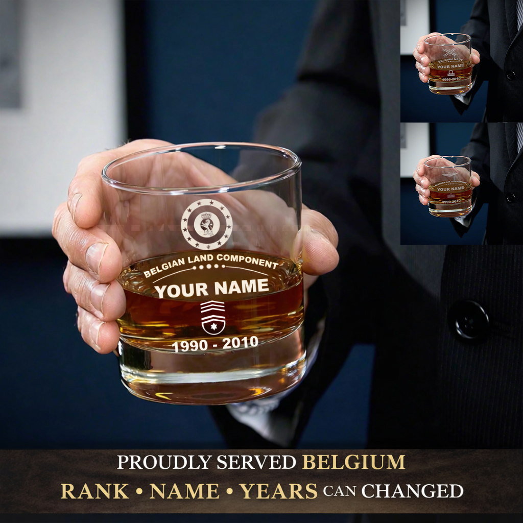 Personalized Belgium Soldier/ Veteran With Rank, Name and Year Whiskey Glass - 17718048