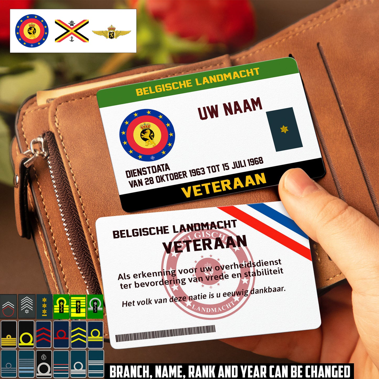 Personalized Belgium Soldier/ Veteran With Rank, Name And Year Aluminum Wallet Card - 17479584