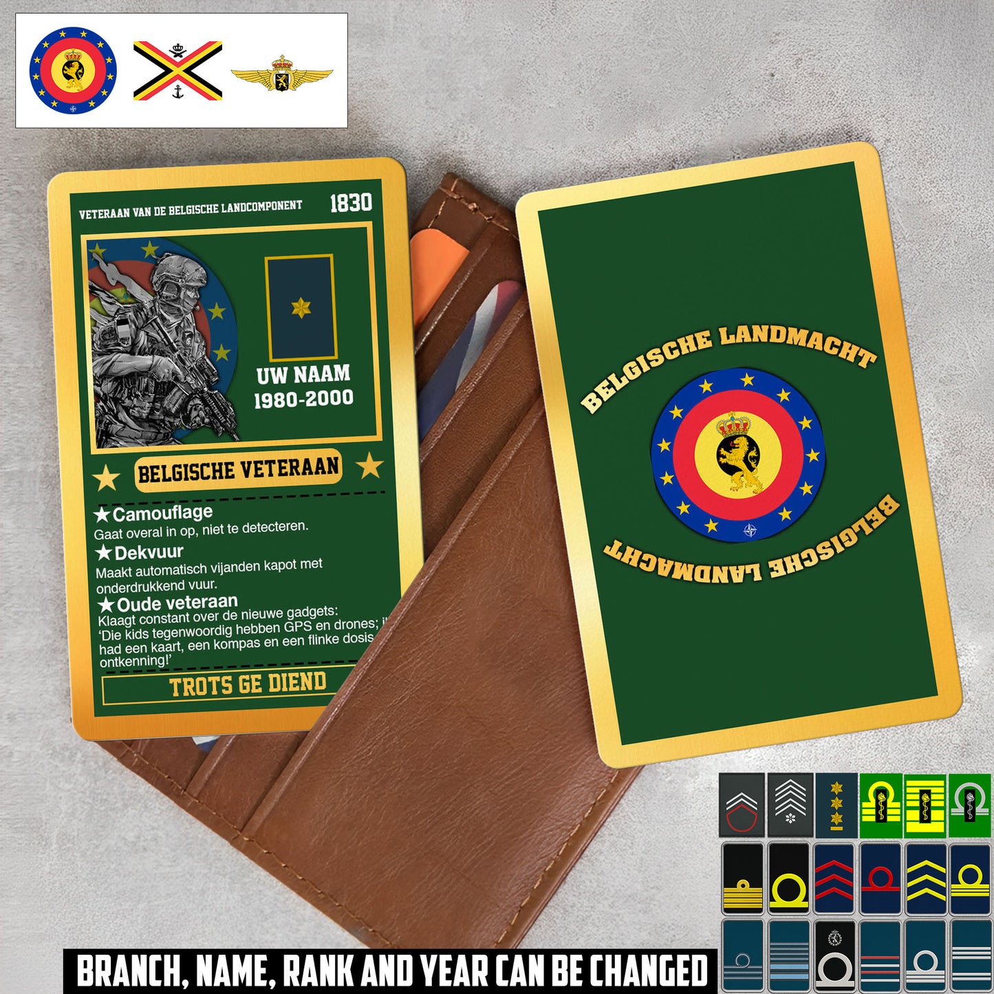 Personalized Belgium Soldier/ Veteran With Rank, Name And Year Aluminum Wallet Card - 17508096
