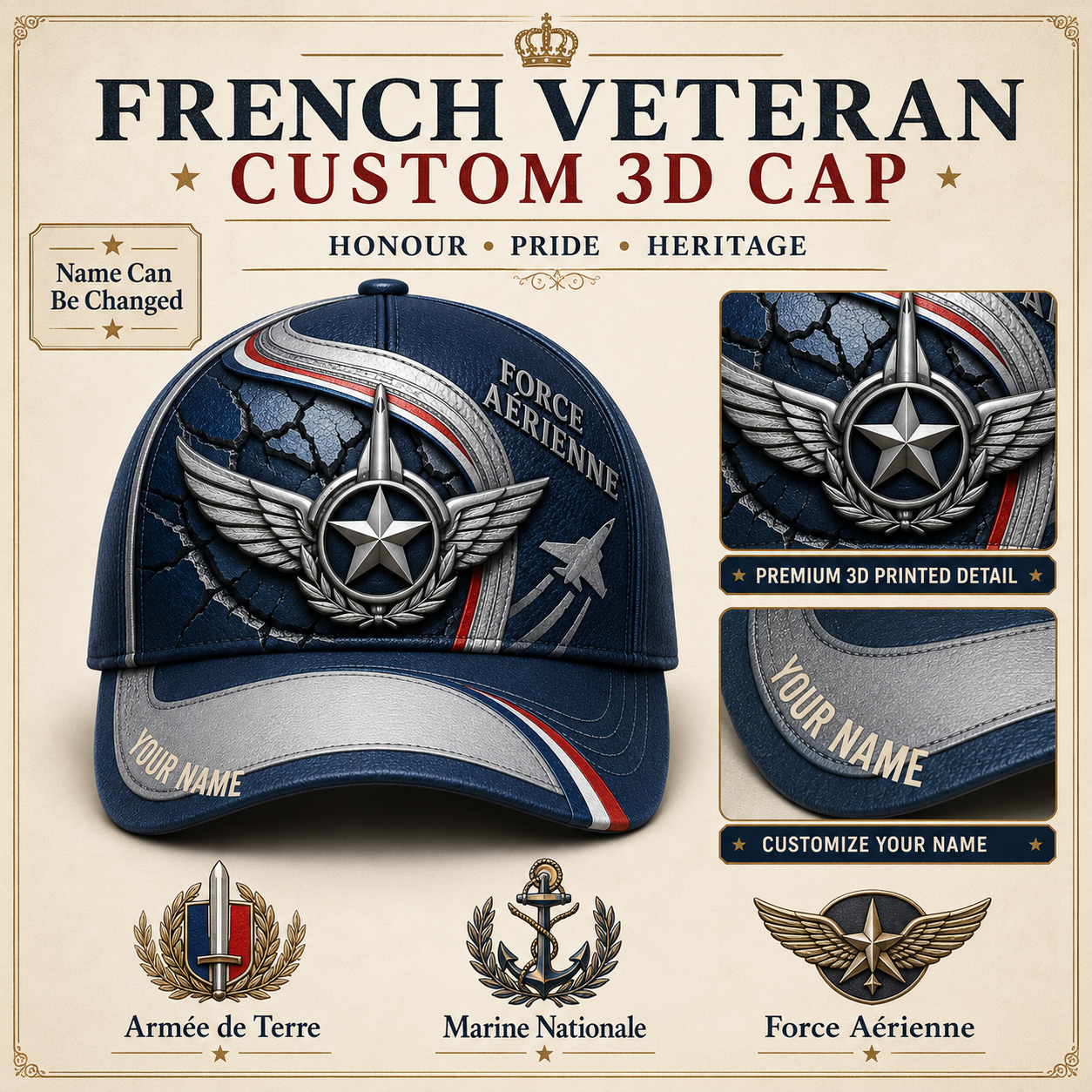 Personalized Name France Soldier/Veterans All Over Printed Baseball Cap - QK1779667229