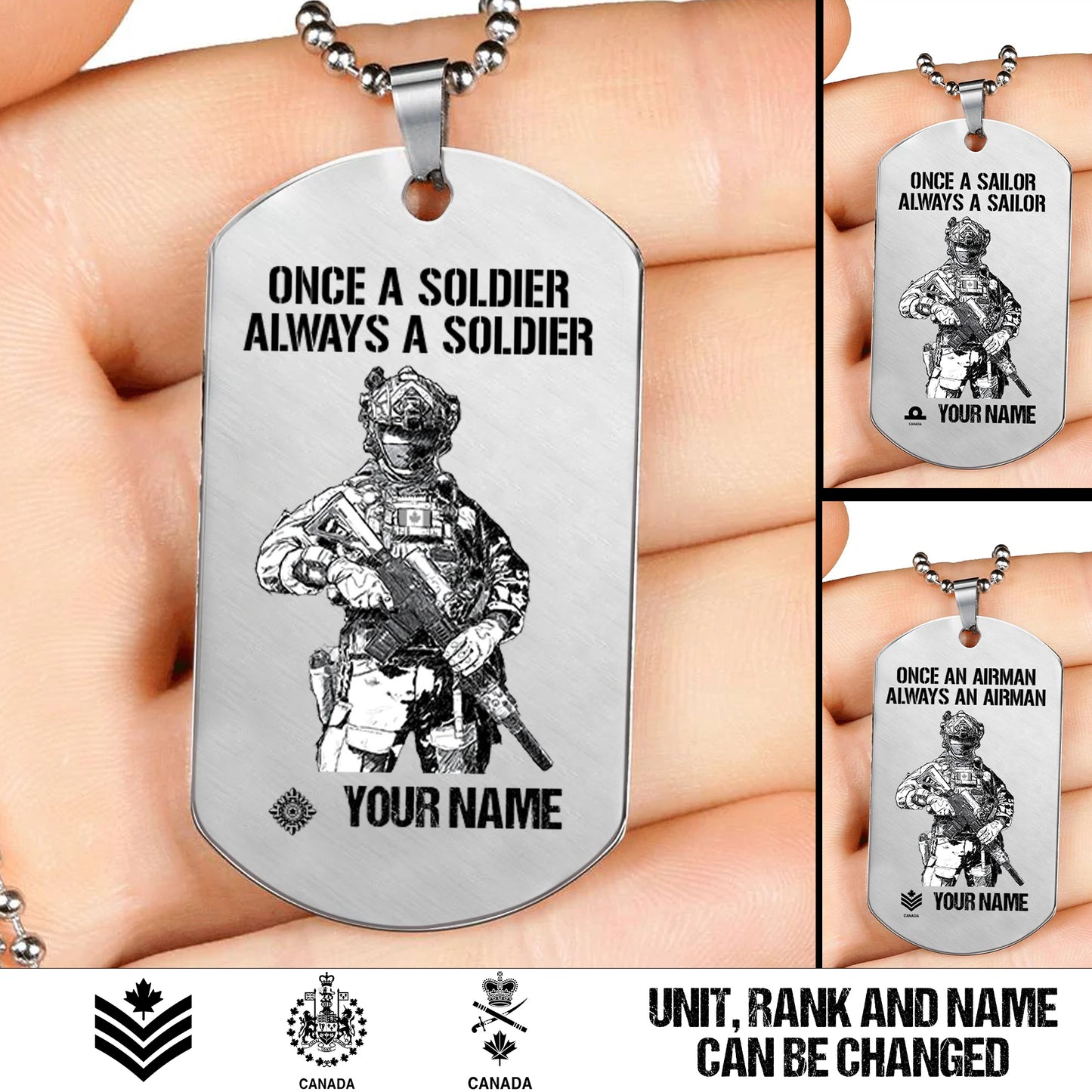 Personalized Canada Soldier/Veteran with Rank And Name Dog Tag Necklace - 17478720
