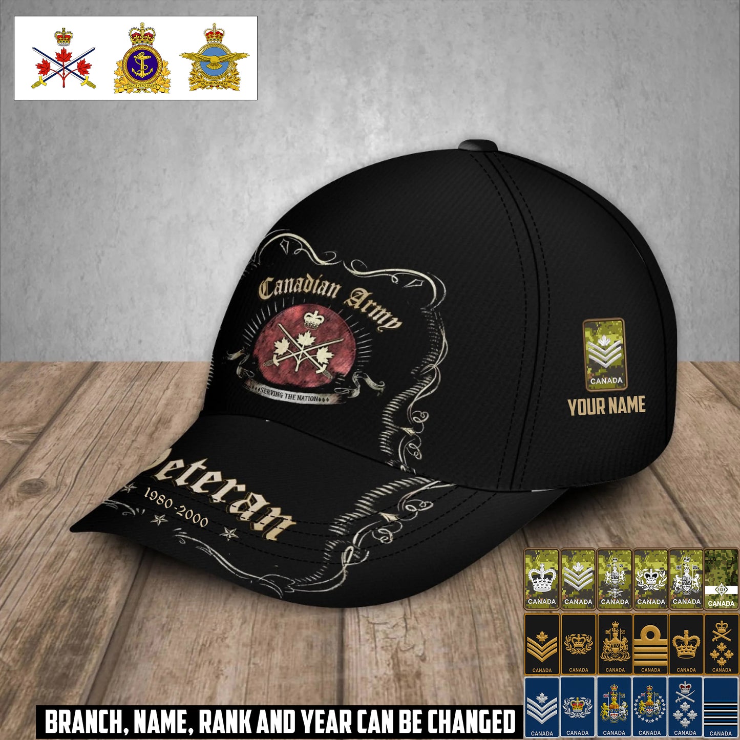 Personalized Name, Year & Rank Canada Soldier/Veterans Baseball Cap - 1759795208