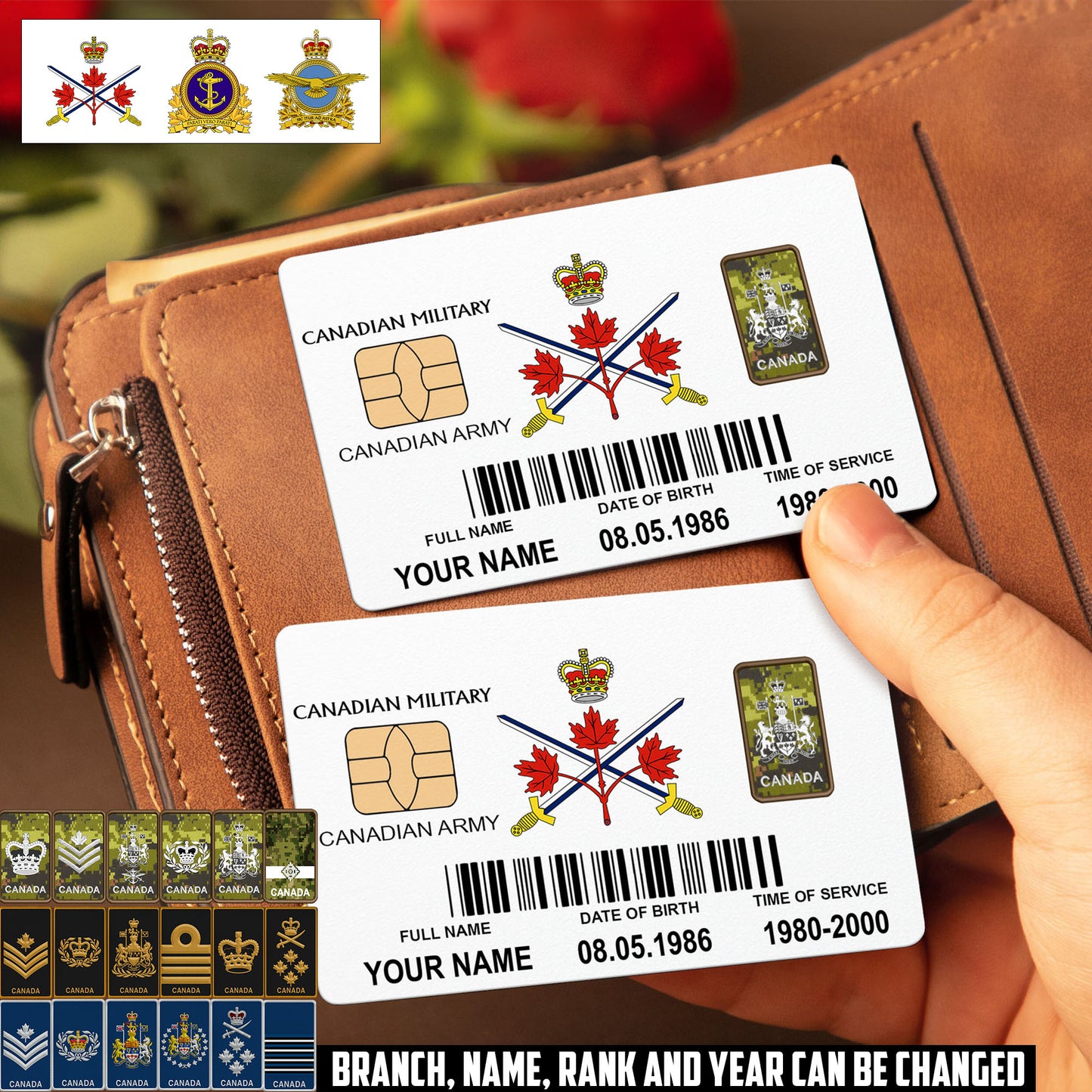Personalized Canada Soldier/ Veteran With Rank, Name And Year Aluminum Wallet Card - 17507232