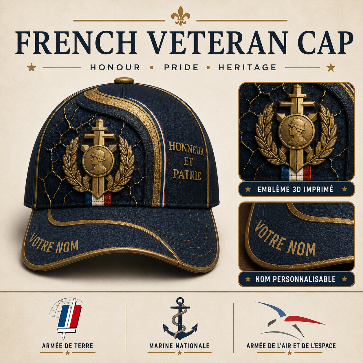 Personalized Name France Soldier/Veterans All Over Printed Baseball Cap - QK1779667226