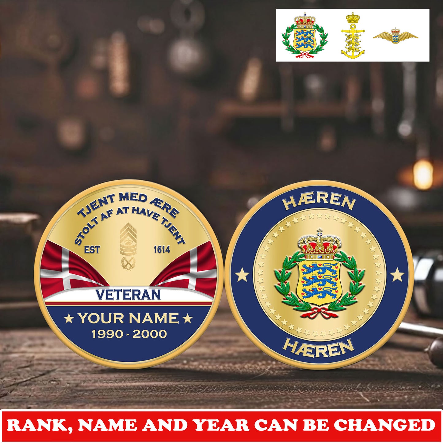 Personalized Denmark Veteran/ Soldier With Rank, Name And Year Challenge Coin - 17731008