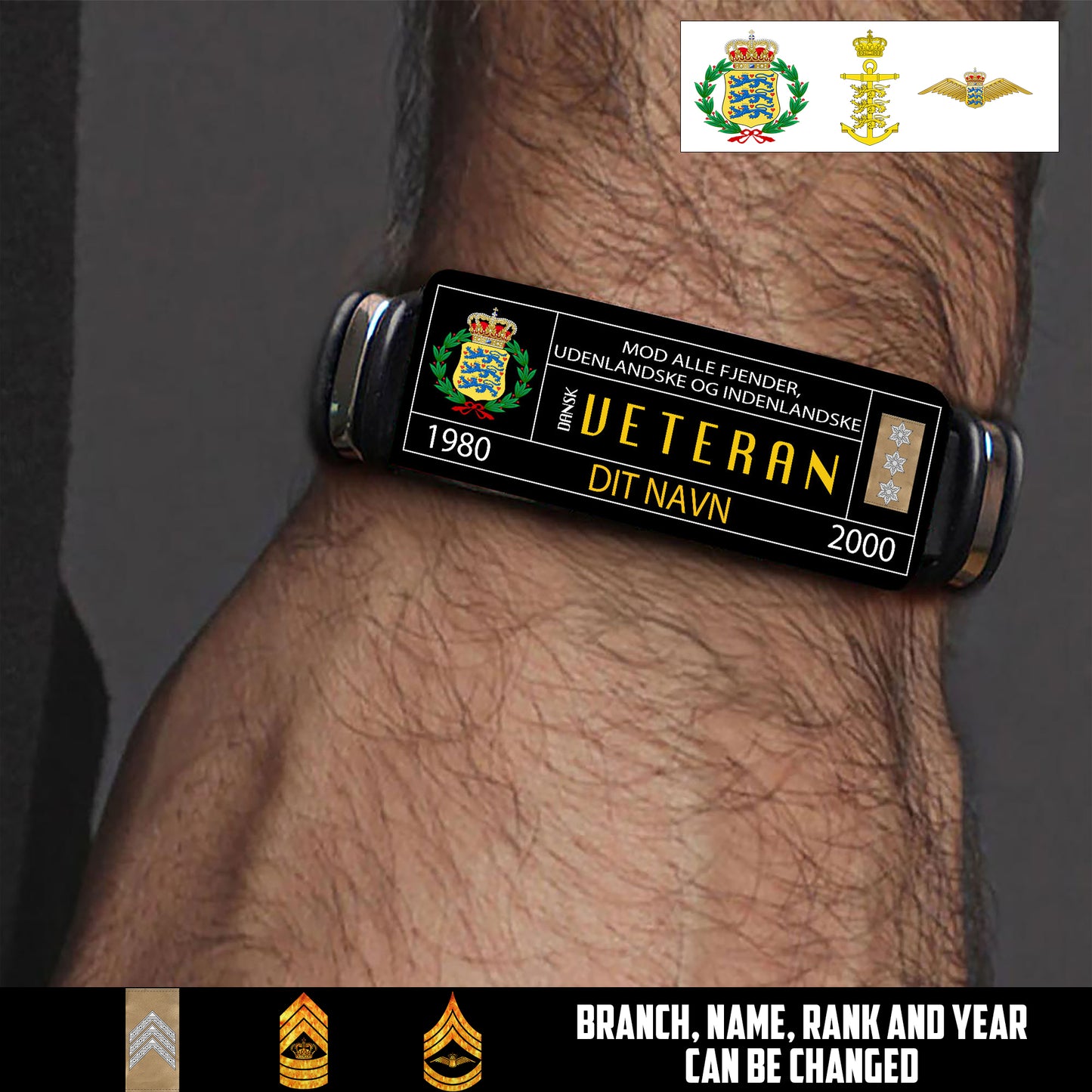 Personalized Denmark Soldier/ Veteran With Rank, Name And Year Bracelet - 17638560