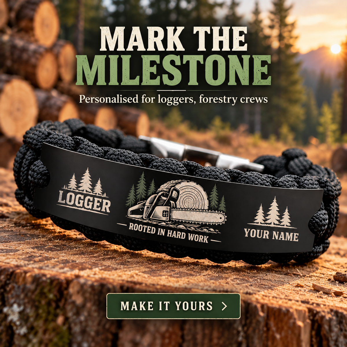 Personalized Logger Braided Bracelet - Crew Bond - advertising image