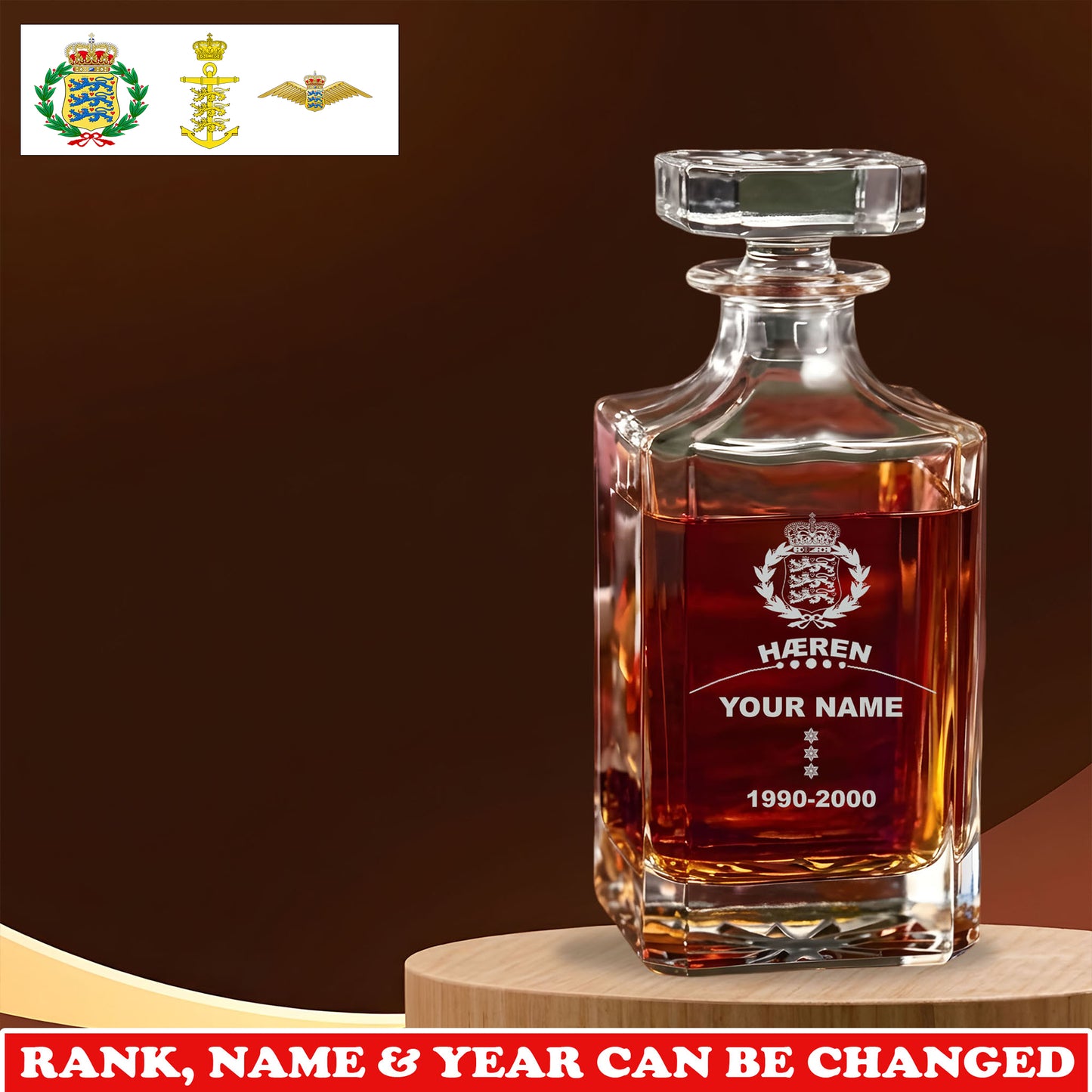Personalized Denmark Soldier/ Veteran Premium Decanter With Rank, Name And Year - 17750016