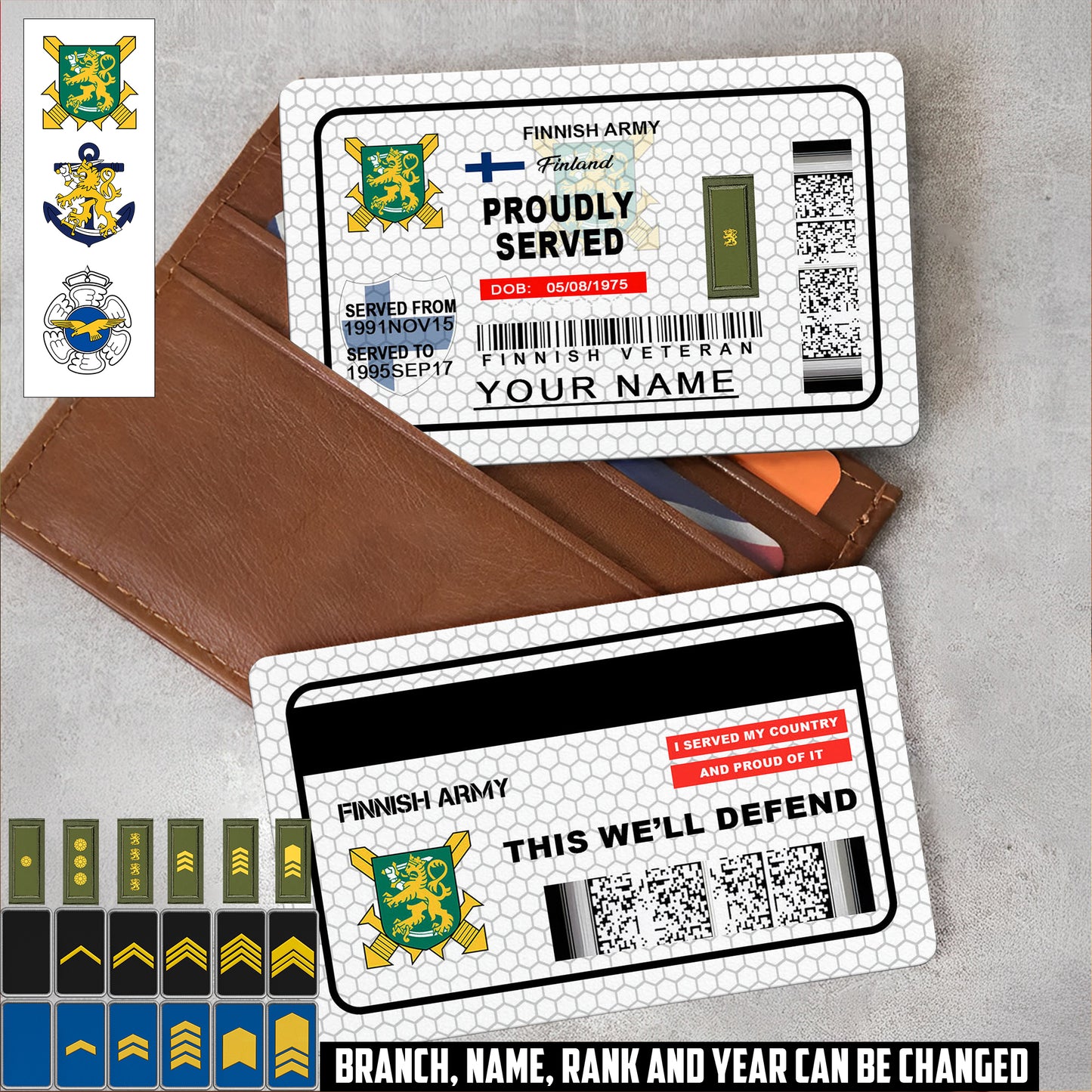 Personalized Finland Soldier/ Veteran With Rank, Name And Year Aluminum Wallet Card - 17470944