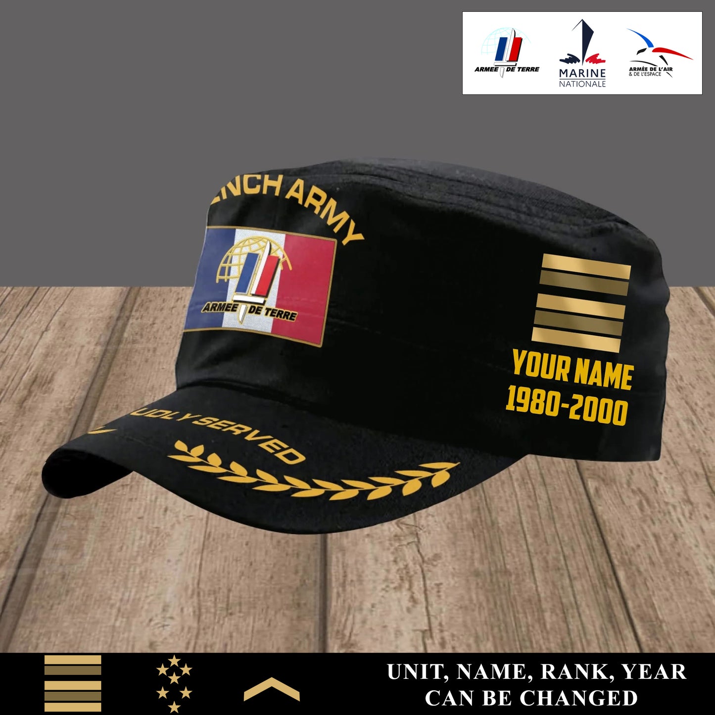 Personalized France Soldier/ Veteran With Name, Year And Rank Military Cap - 17502048