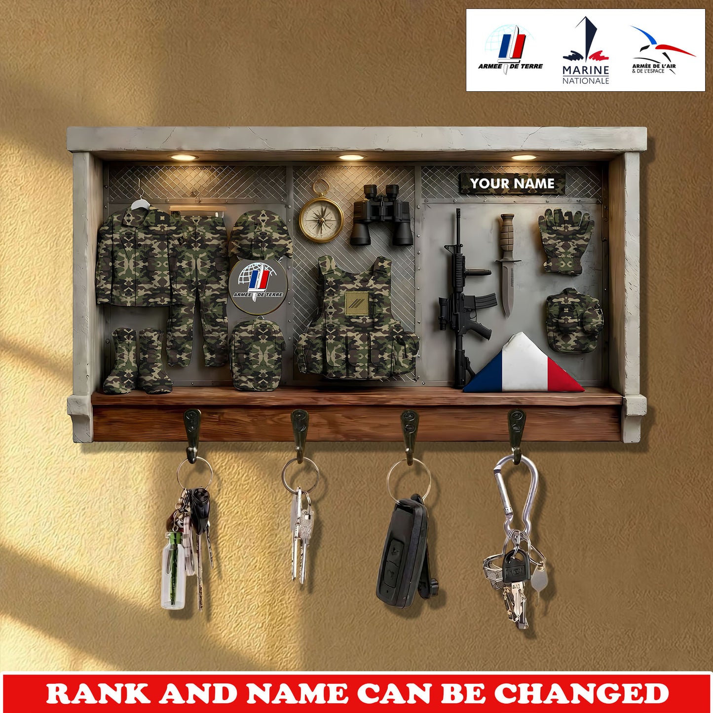 Personalized France Veteran/ Soldier With Rank and Name Wooden Key Holder All Over Printed - 1775779201