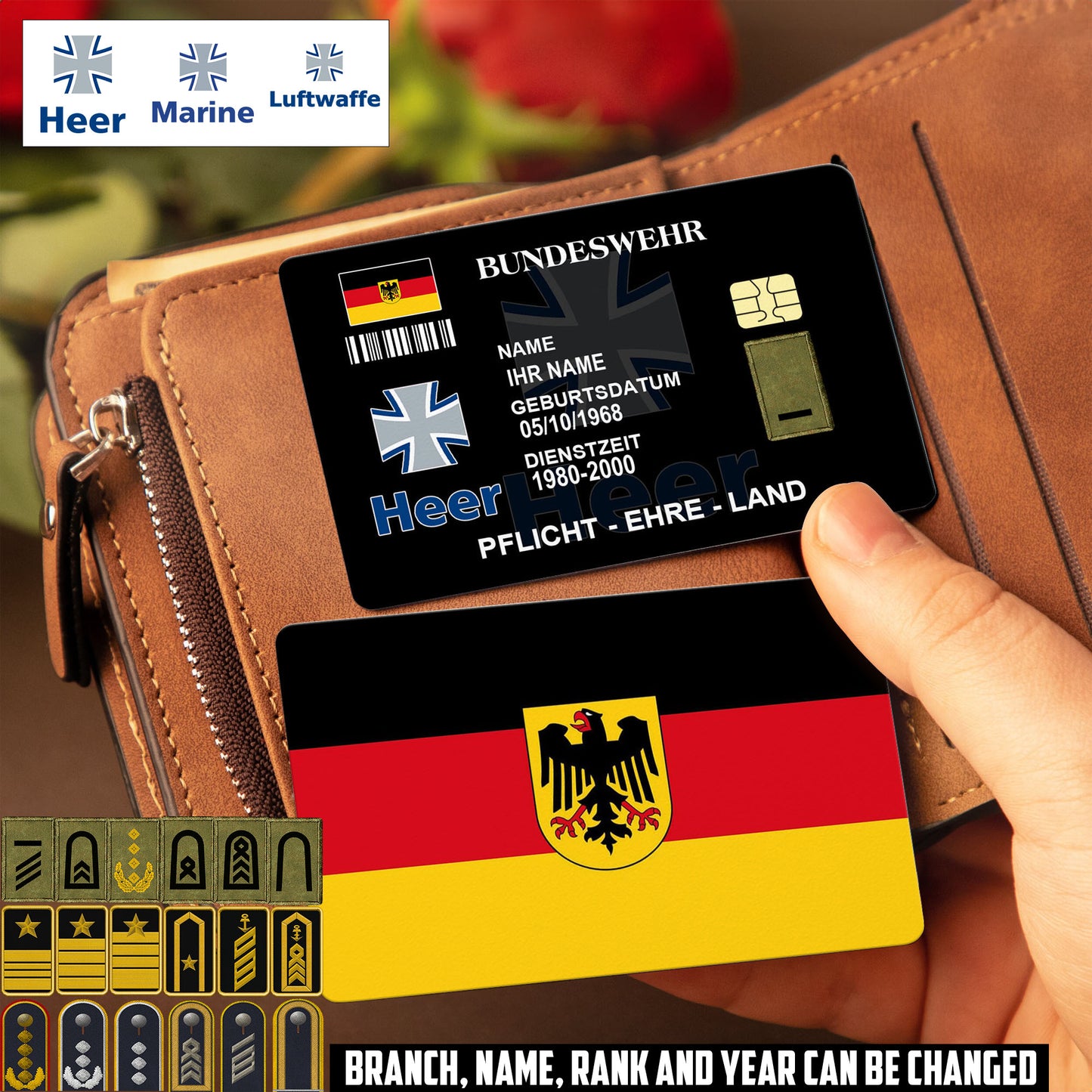 Personalized Germany Soldier/ Veteran With Rank, Name And Year Aluminum Wallet Card - 17521920