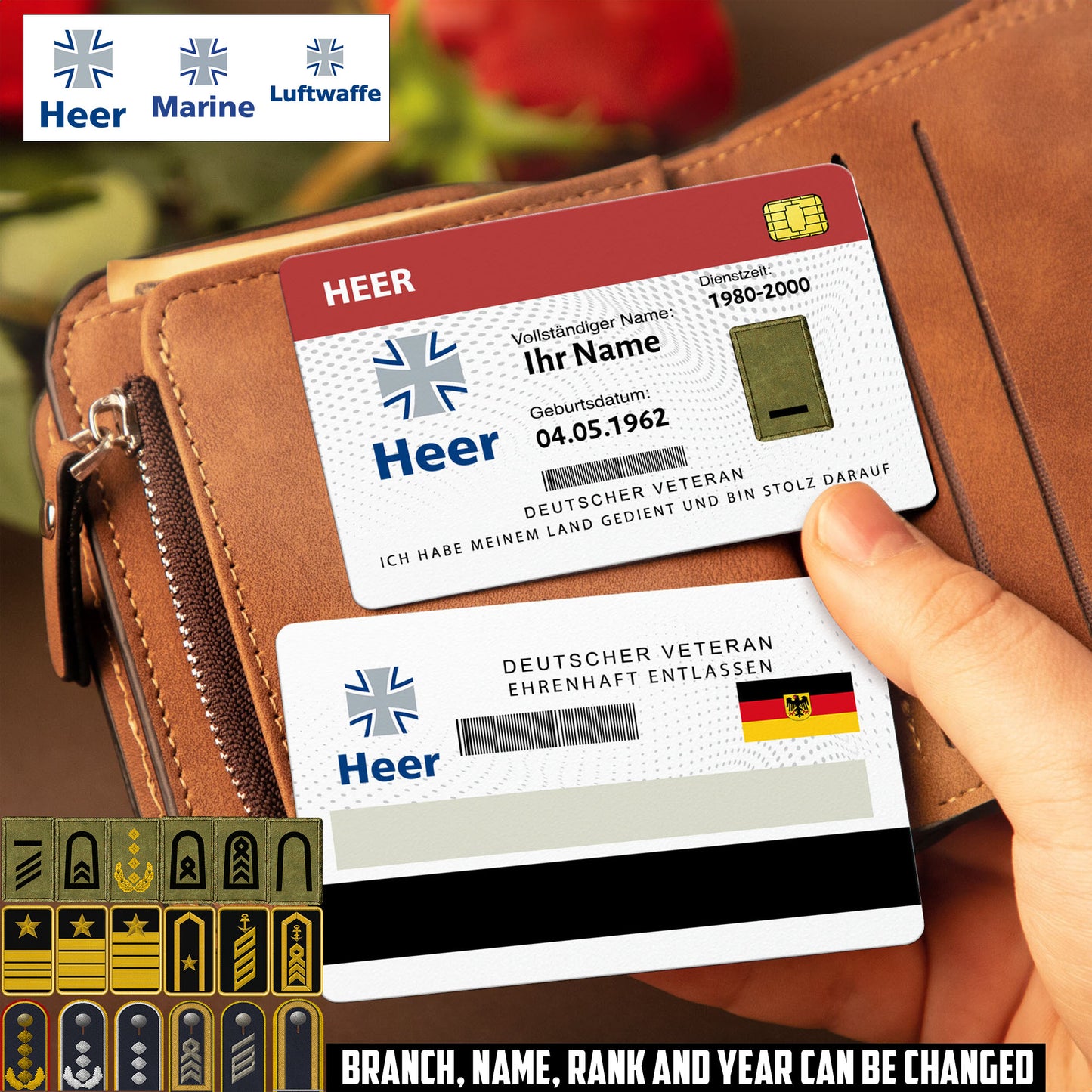 Personalized Germany Soldier/ Veteran With Rank, Name And Year Aluminum Wallet Card - 17502912