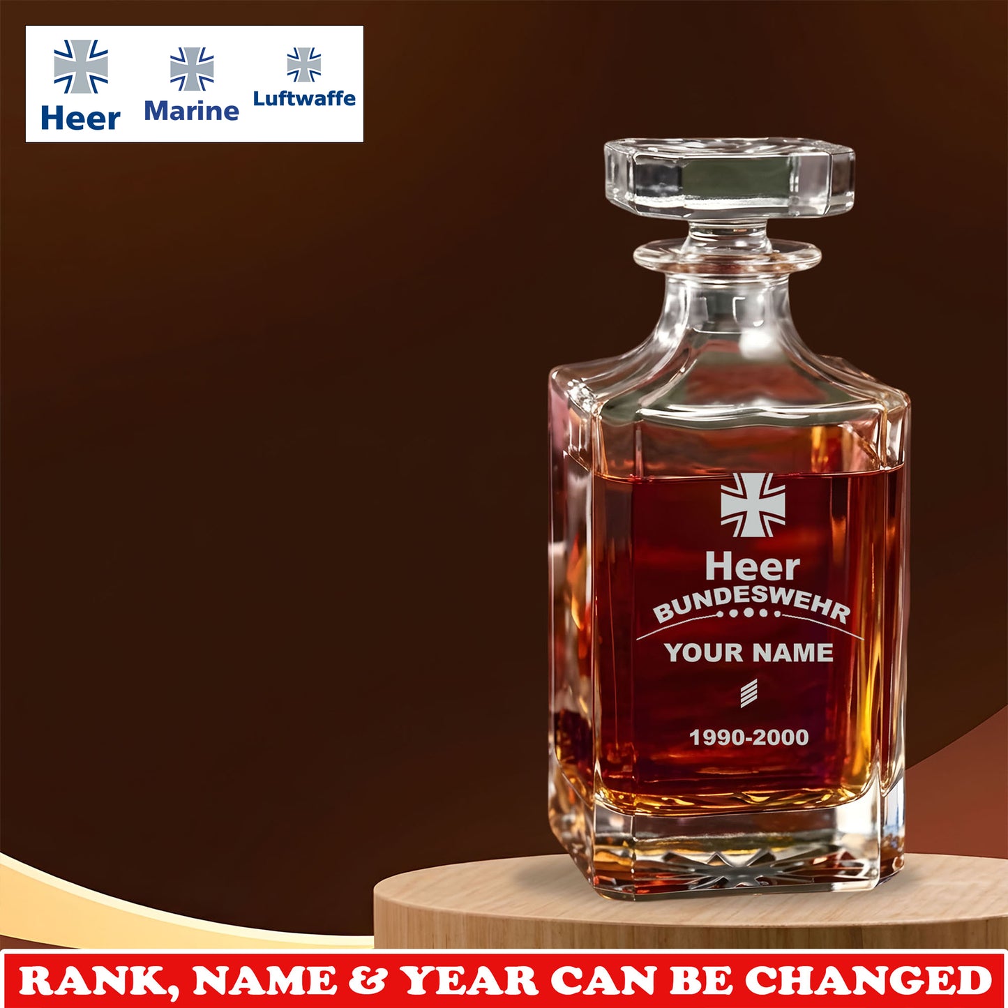 Personalized Germany Soldier/ Veteran Premium Decanter With Rank, Name And Year - 17750016