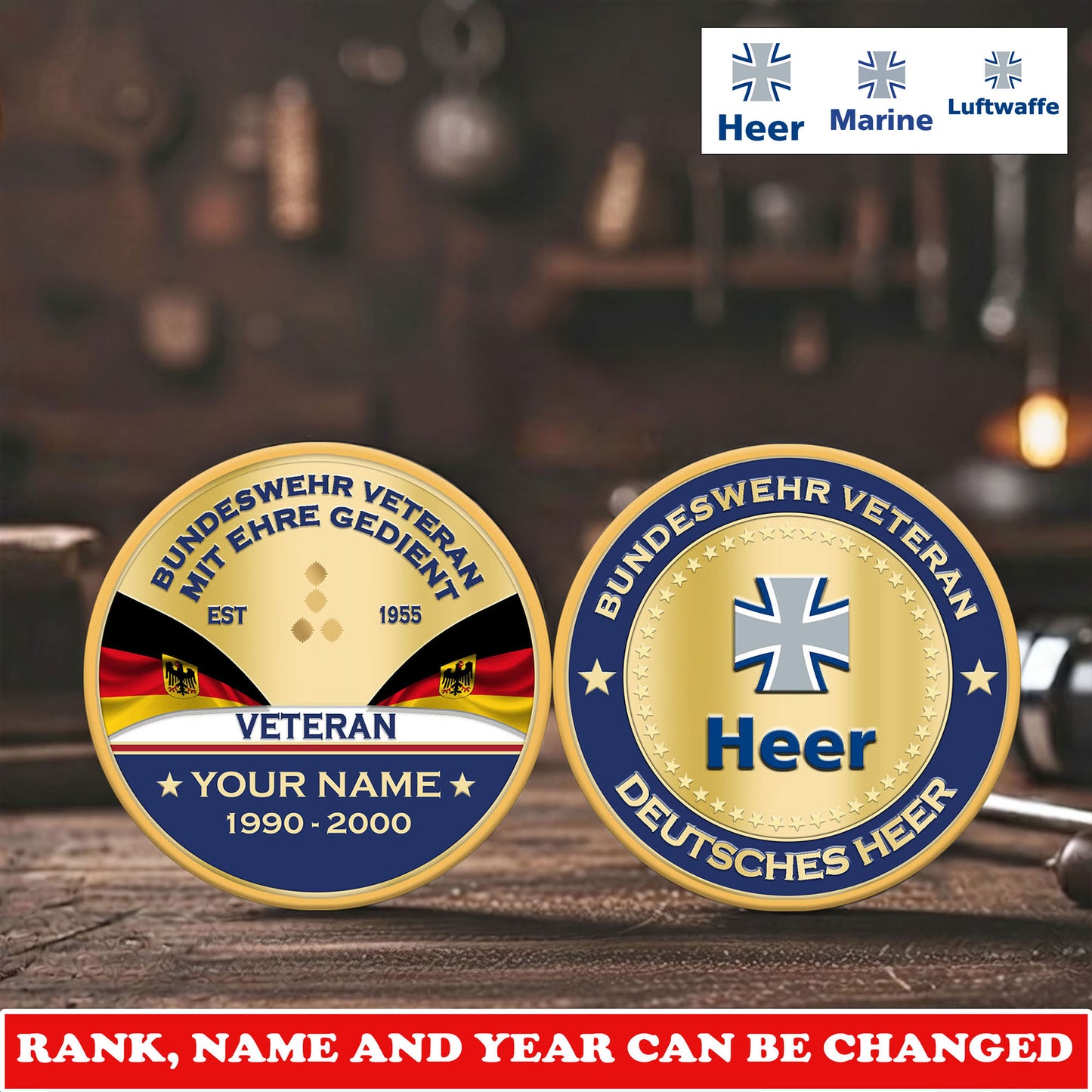 Personalized Germany Veteran/ Soldier With Rank, Name And Year Challenge Coin - 17731008