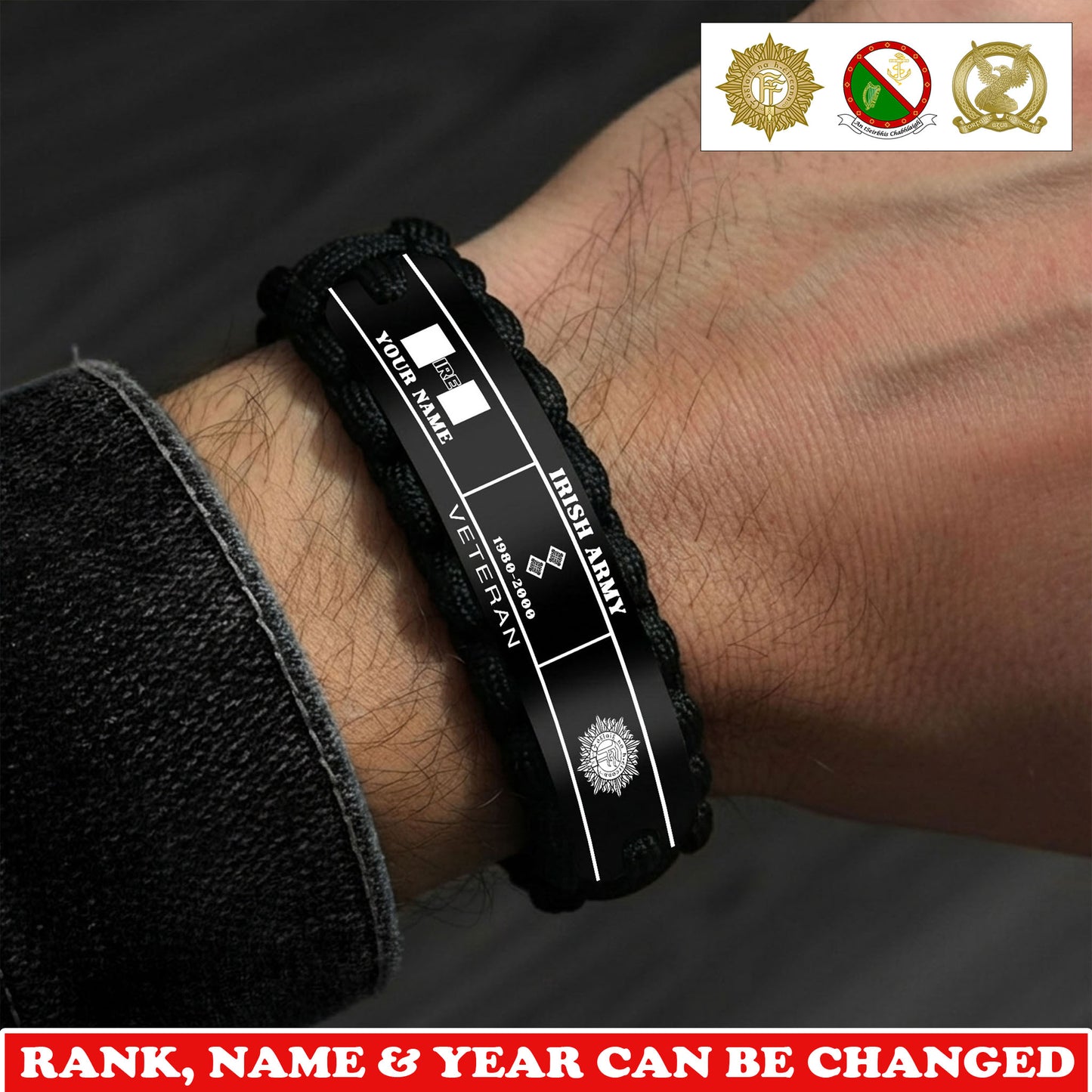 Personalized Ireland Soldier/ Veteran Engraved Military Paracord Bracelet With Rank, Name and Year - 1775174401