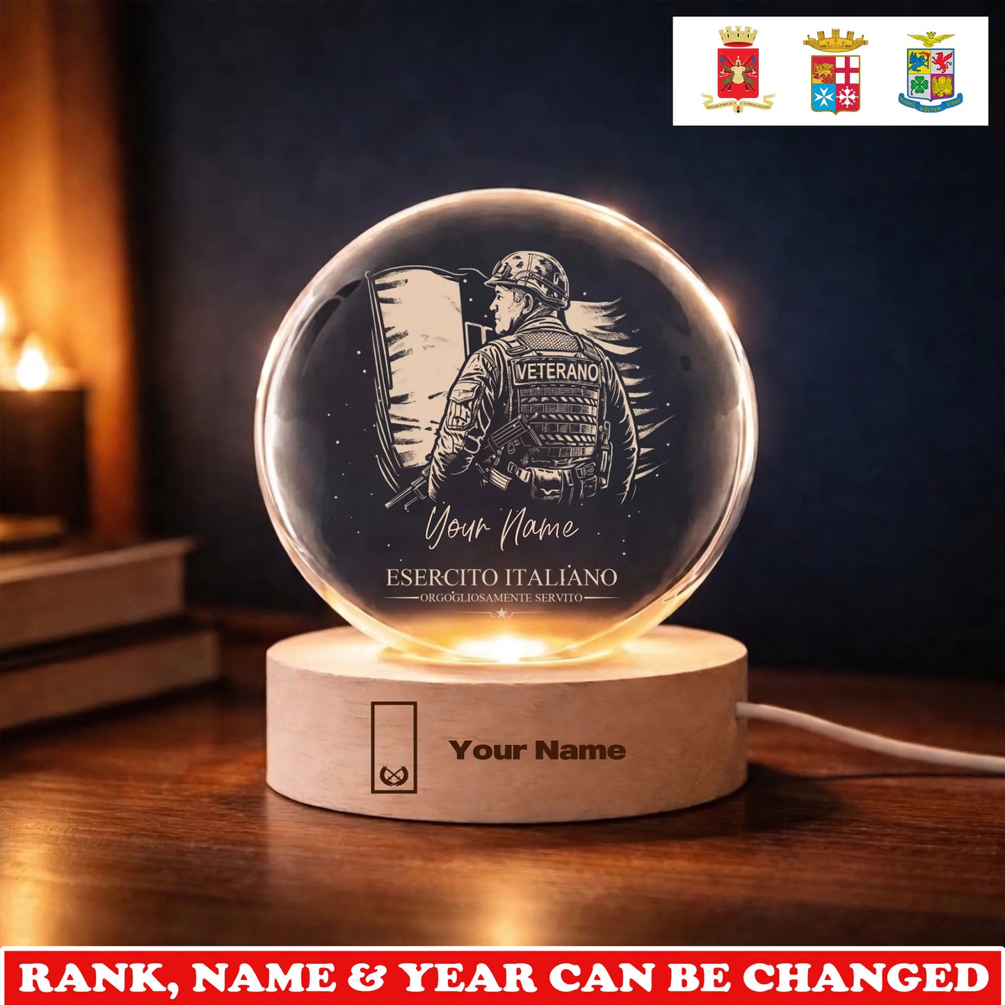 Personalized Italy Veteran/ Soldier With Rank, Year And Name Crystal Ball Night Light - 1775692801