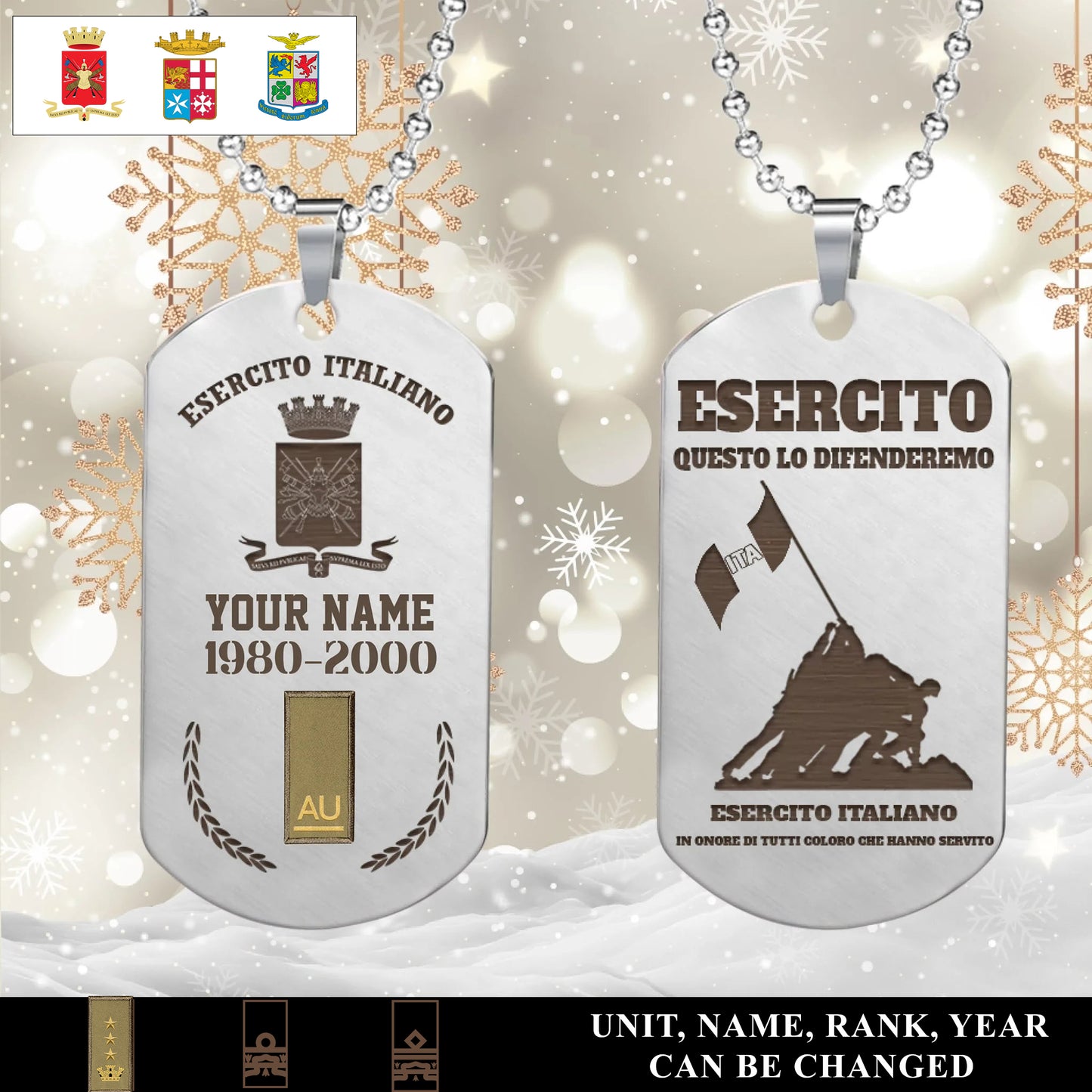 Personalized Italy Soldier/Veteran with Rank, Name & Year Dog Tag Necklace - 17657568
