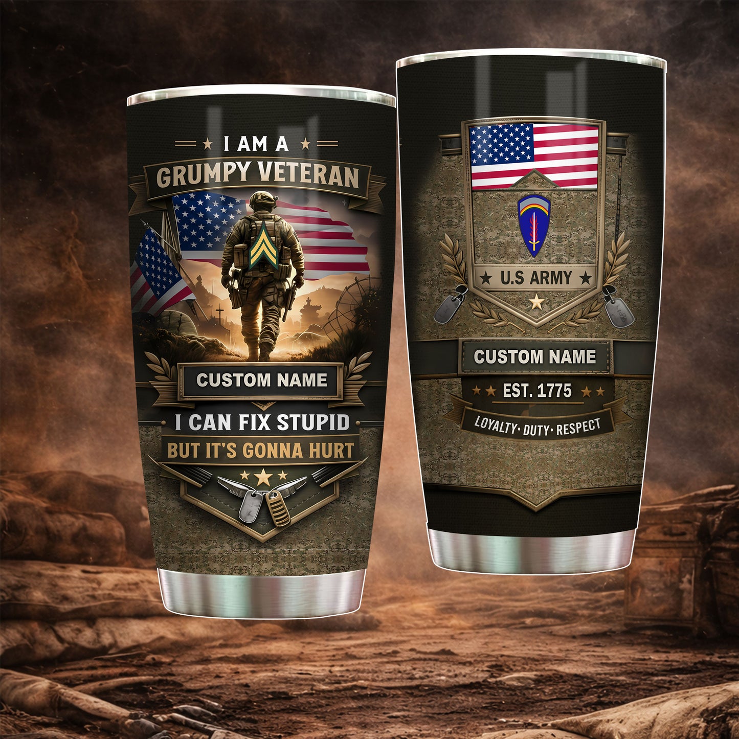 Army Division - Personalized US Veteran/ Soldier With Rank And Name Camo Tumbler - 17769024