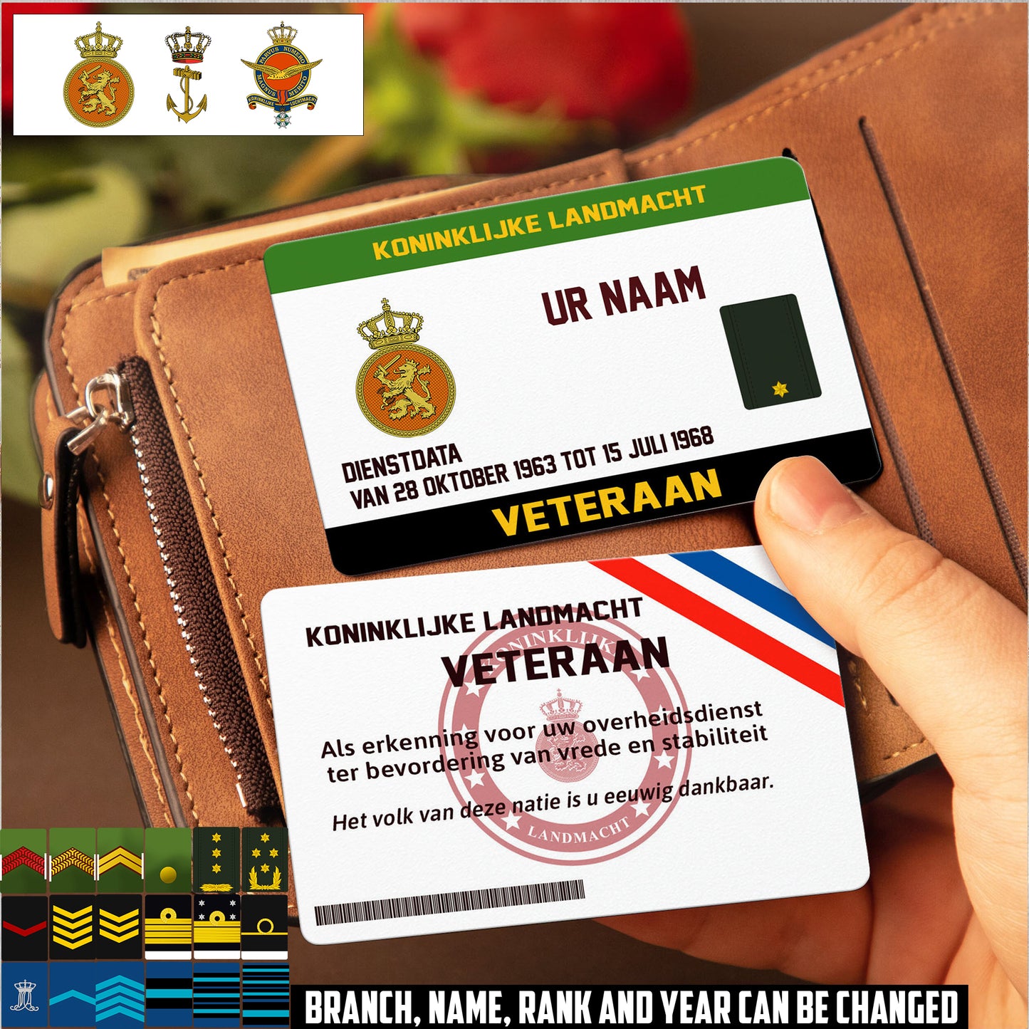 Personalized Netherlands Soldier/ Veteran With Rank, Name And Year Aluminum Wallet Card - 17479584