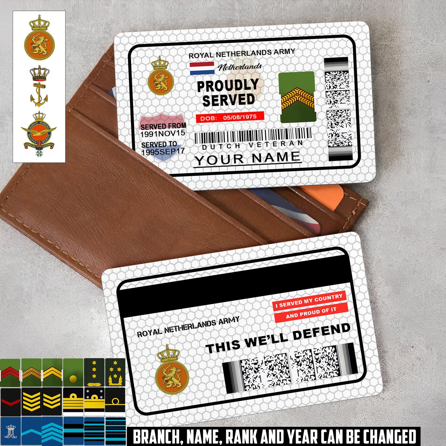 Personalized Netherlands Soldier/ Veteran With Rank, Name And Year Aluminum Wallet Card - 17470944