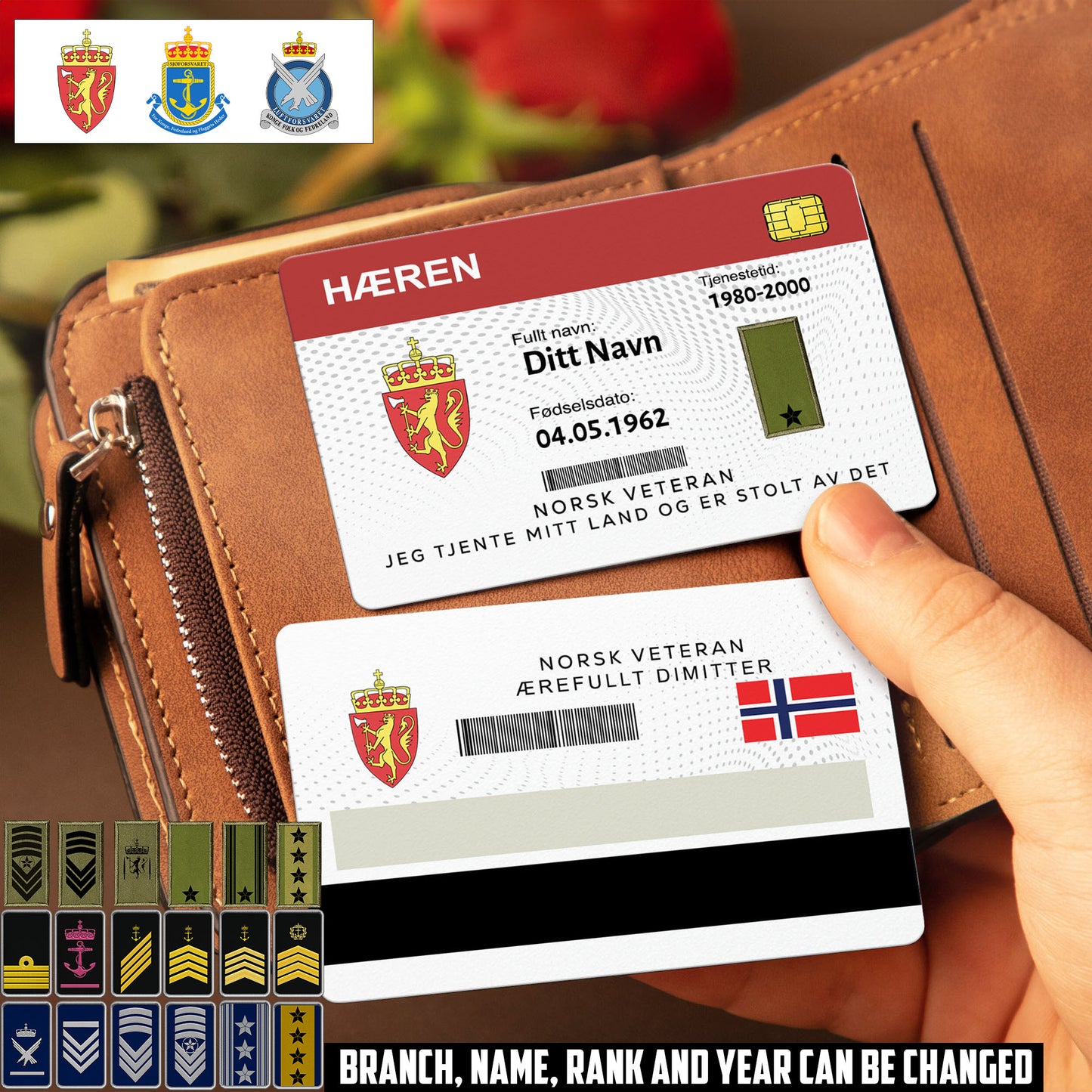 Personalized Norway Soldier/ Veteran With Rank, Name And Year Aluminum Wallet Card - 17502912