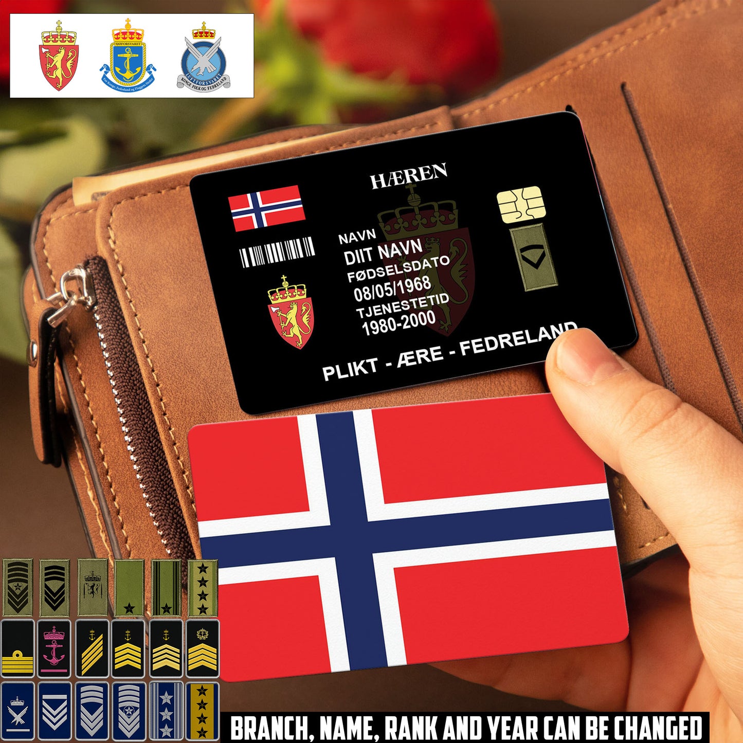 Personalized Norway Soldier/ Veteran With Rank, Name And Year Aluminum Wallet Card - 17521920