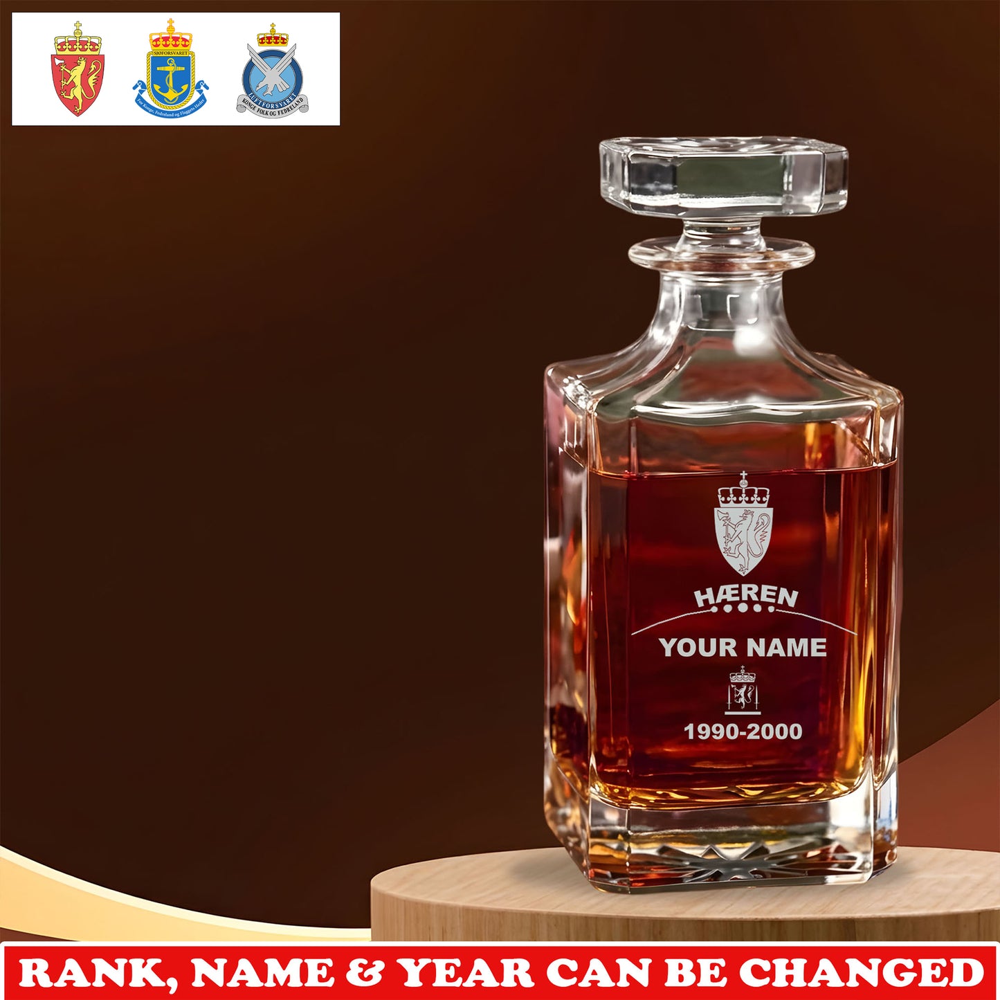 Personalized Norway Soldier/ Veteran Premium Decanter With Rank, Name And Year - 17750016