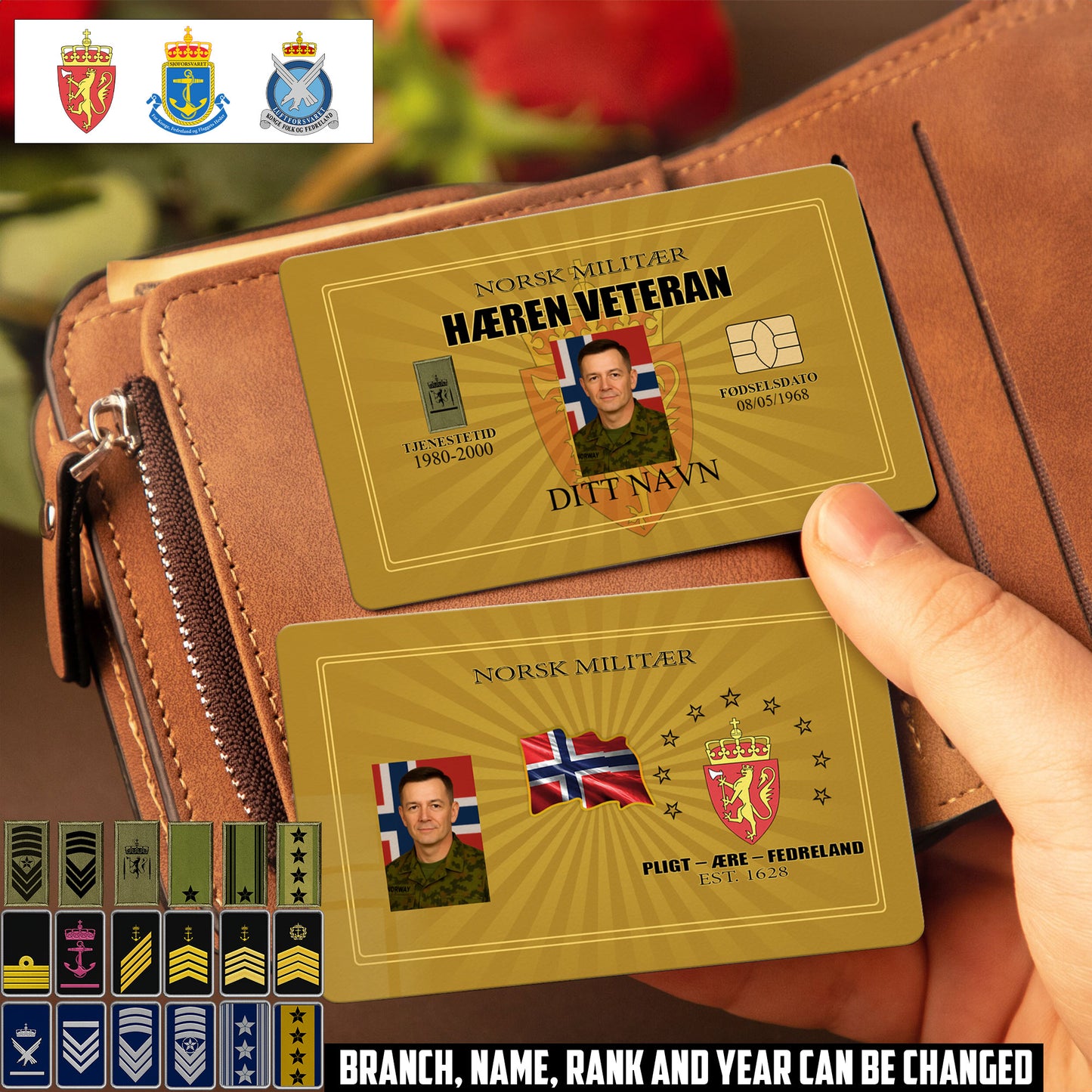 Personalized Norway Soldier/ Veteran With Rank, Name And Year Aluminum Wallet Card - 17548704