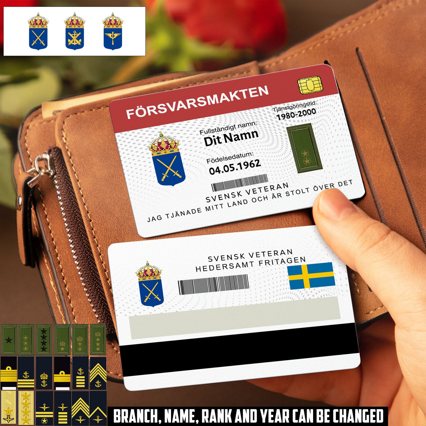 Personalized Sweden Soldier/ Veteran With Rank, Name And Year Aluminum Wallet Card - 17502912