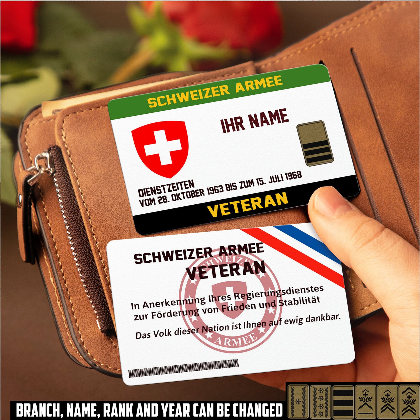 Personalized Swiss Soldier/ Veteran With Rank, Name And Year Aluminum Wallet Card - 17479584