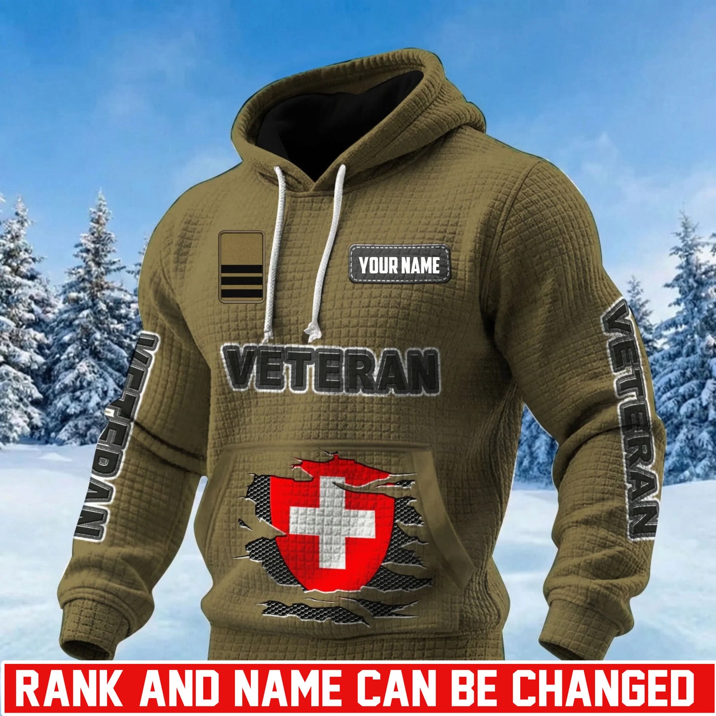 Personalized Swiss Soldier/ Veteran With Rank And Name 3D Waffle Hoodie - 17694720