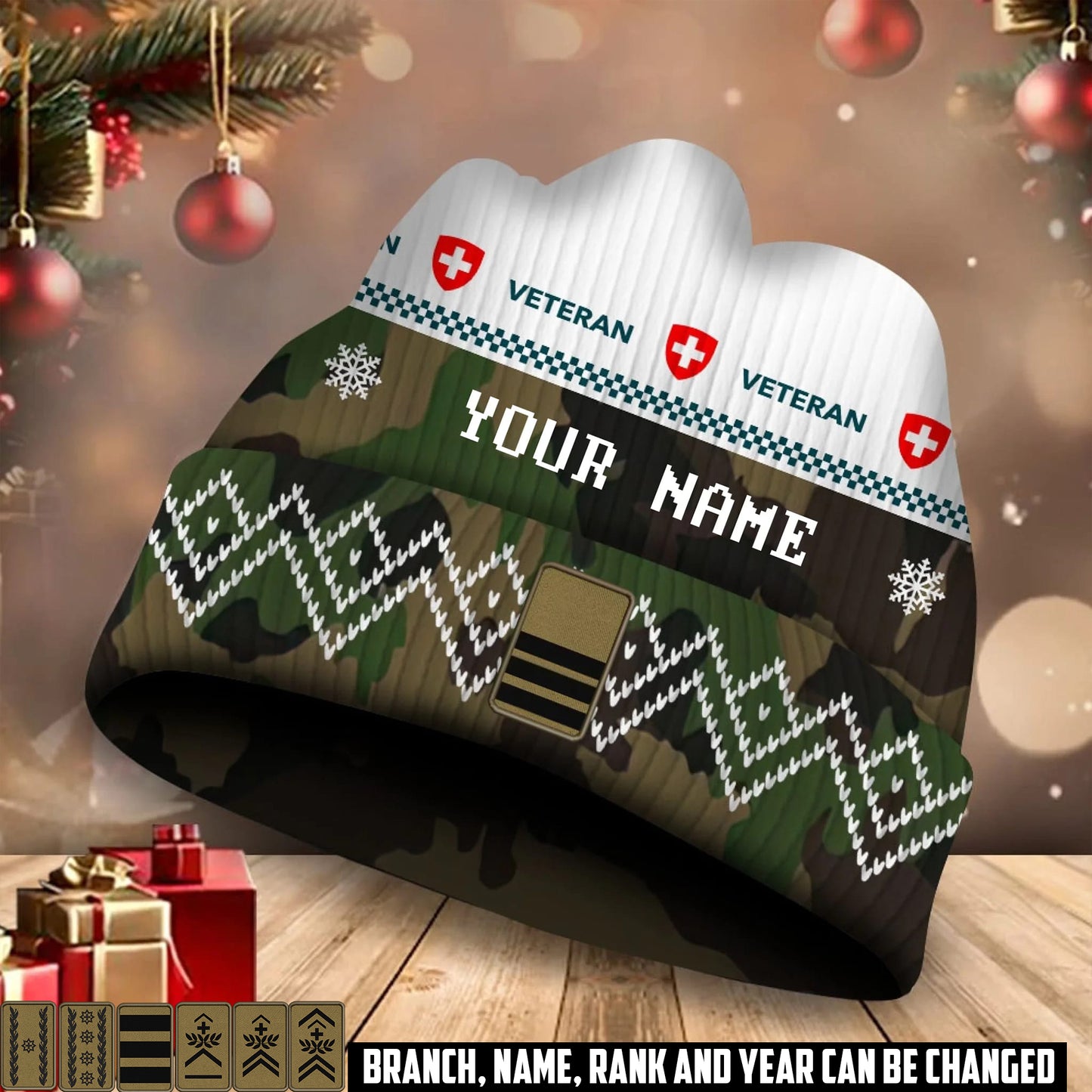 Personalized Swiss Soldier/Veteran Camo with Rank And Name Beanie Hat - 17590176