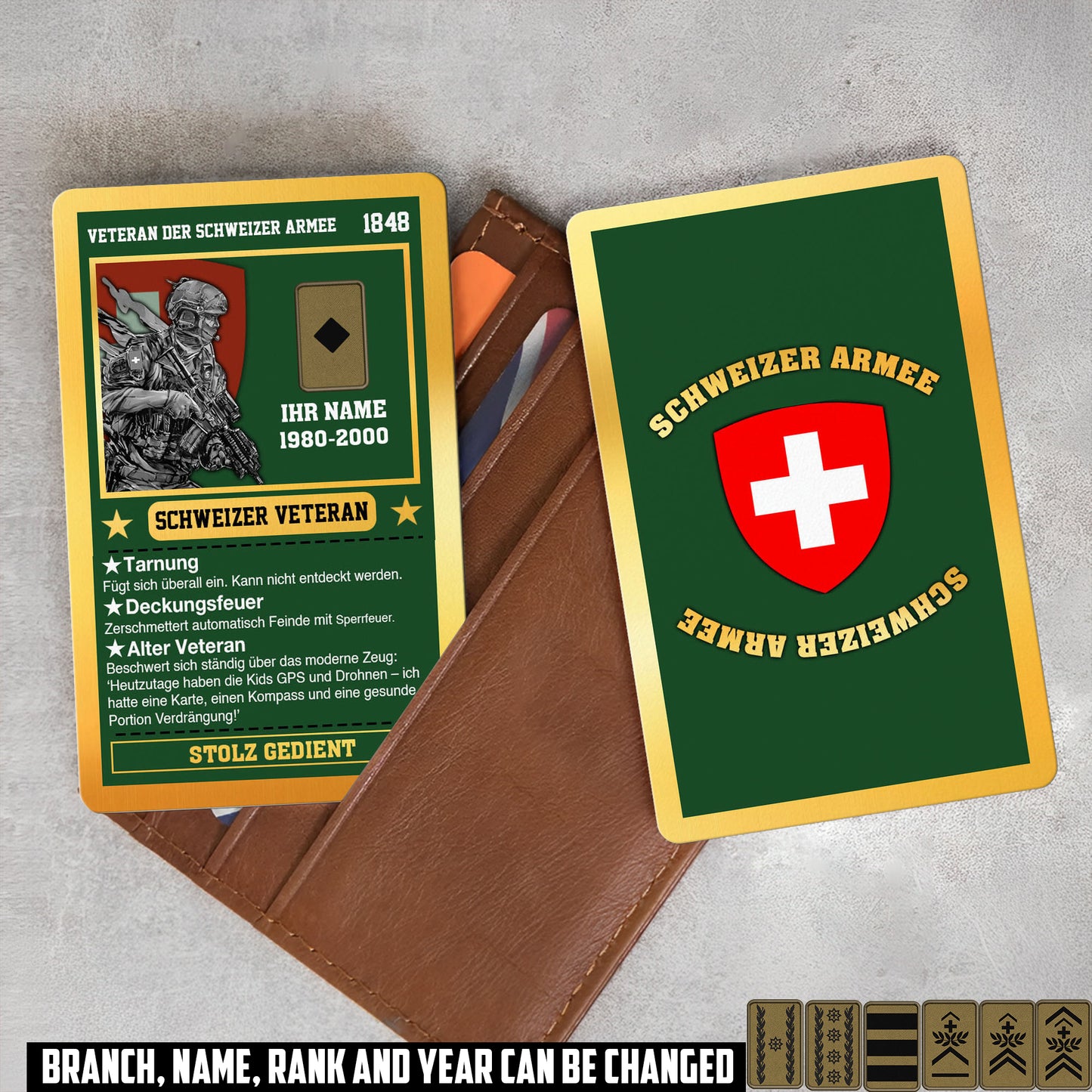 Personalized Swiss Soldier/ Veteran With Rank, Name And Year Aluminum Wallet Card - 17508096