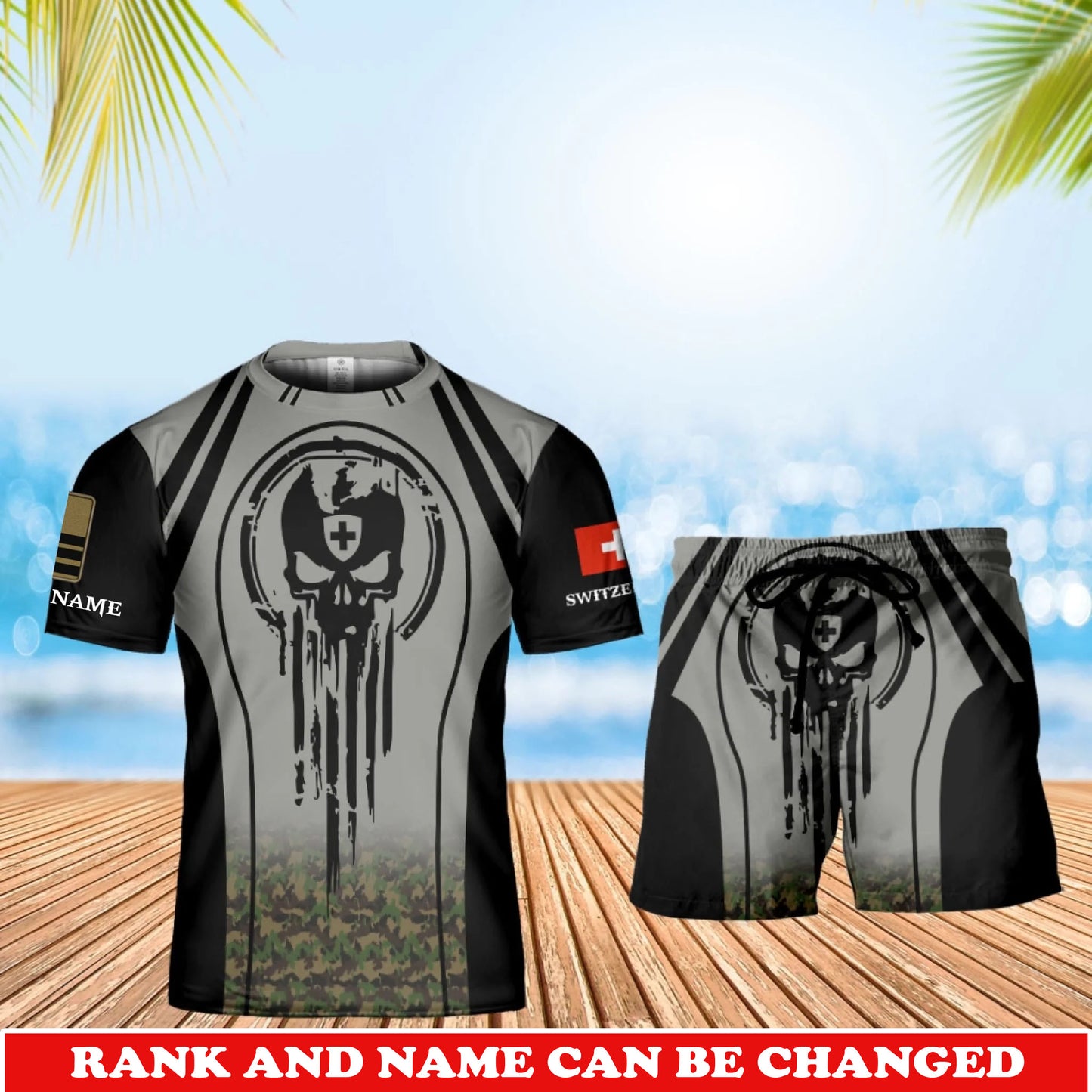 Personalized Swiss Veteran/ Soldier With Rank and Name Combo T-Shirt + Short All Over Print - 17741376