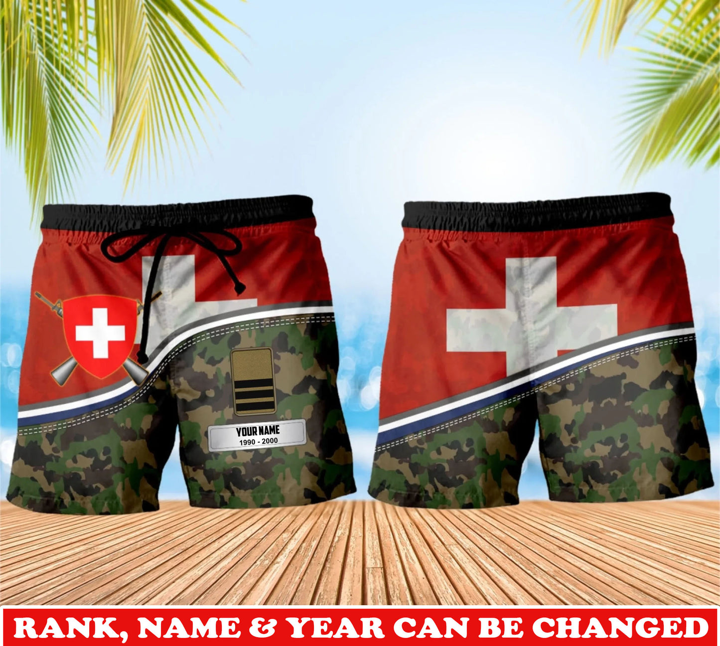Personalized Swiss Soldier/Veteran Camo with Rank, Name & Year Short All Over Printed - 17740512