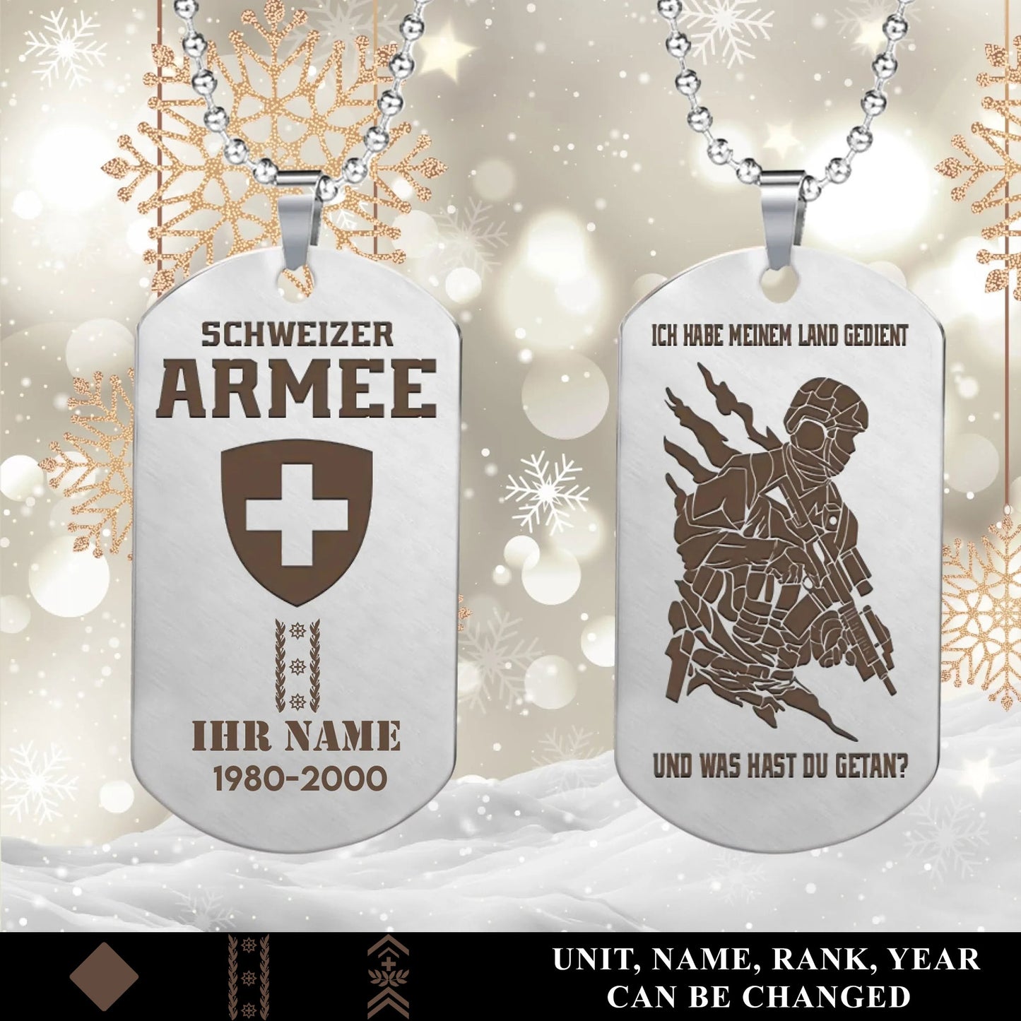 Personalized Swiss Soldier/Veteran with Rank, Name & Year Dog Tag Necklace - 1763942401
