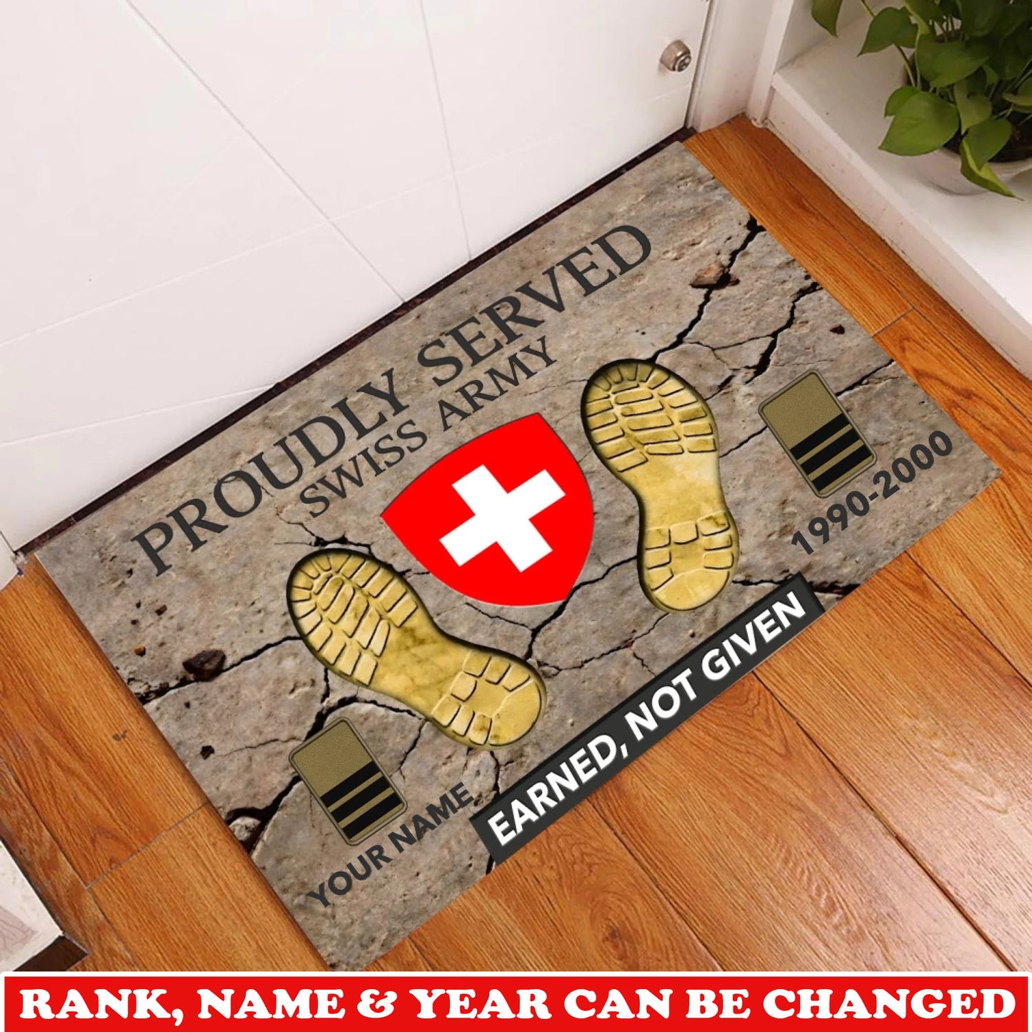 Personalized Swiss Soldier/ Veteran Camo With Rank, Name and Year Doormat 3D Printed - 17747424