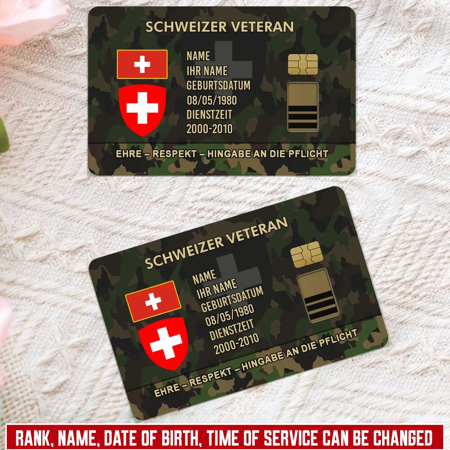 Personalized Swiss Soldier/ Veteran With Rank, Name And Year Aluminum Wallet Card - 17637696