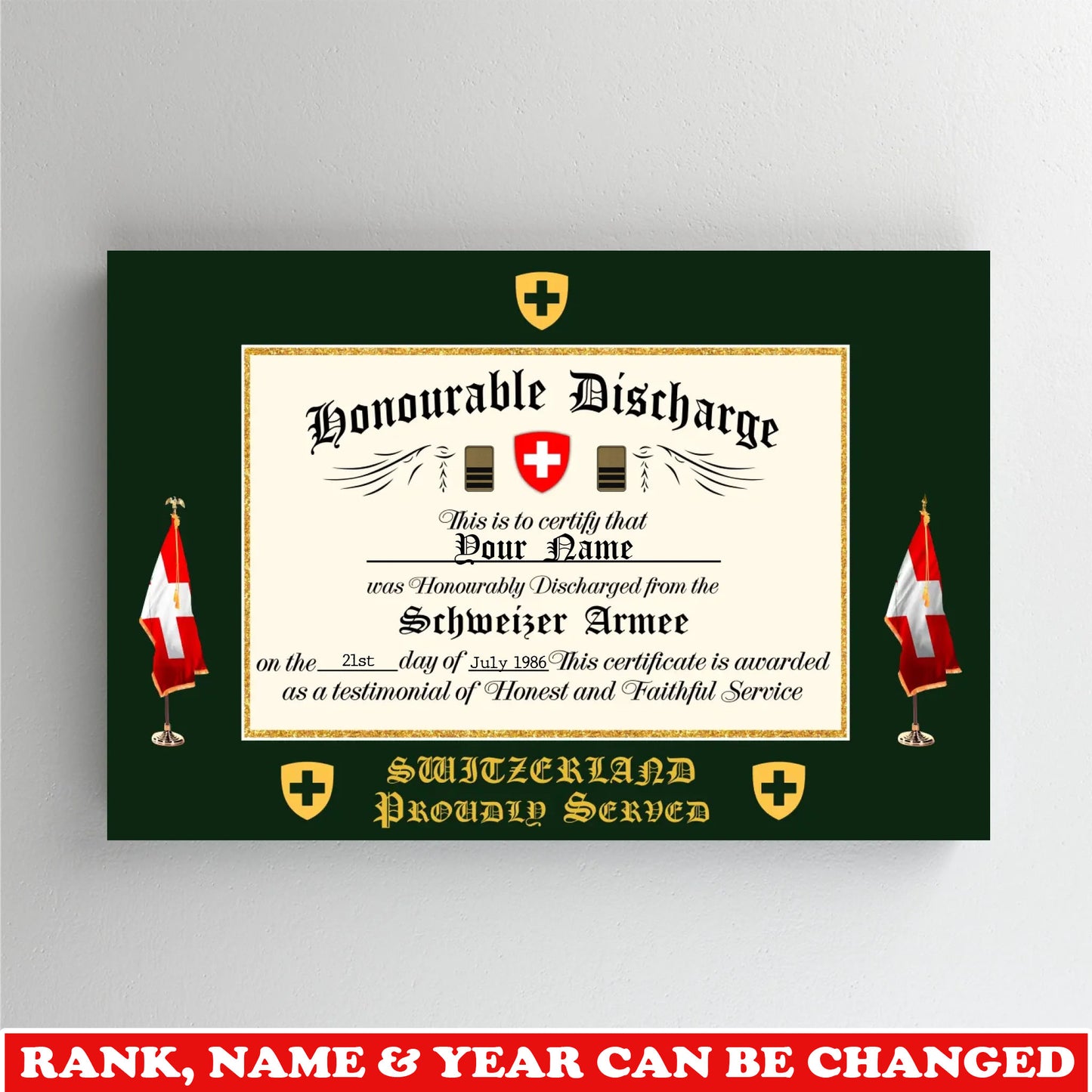 Personalized Swiss Soldier/Veteran with Rank, Name & Year Canvas - 17739648